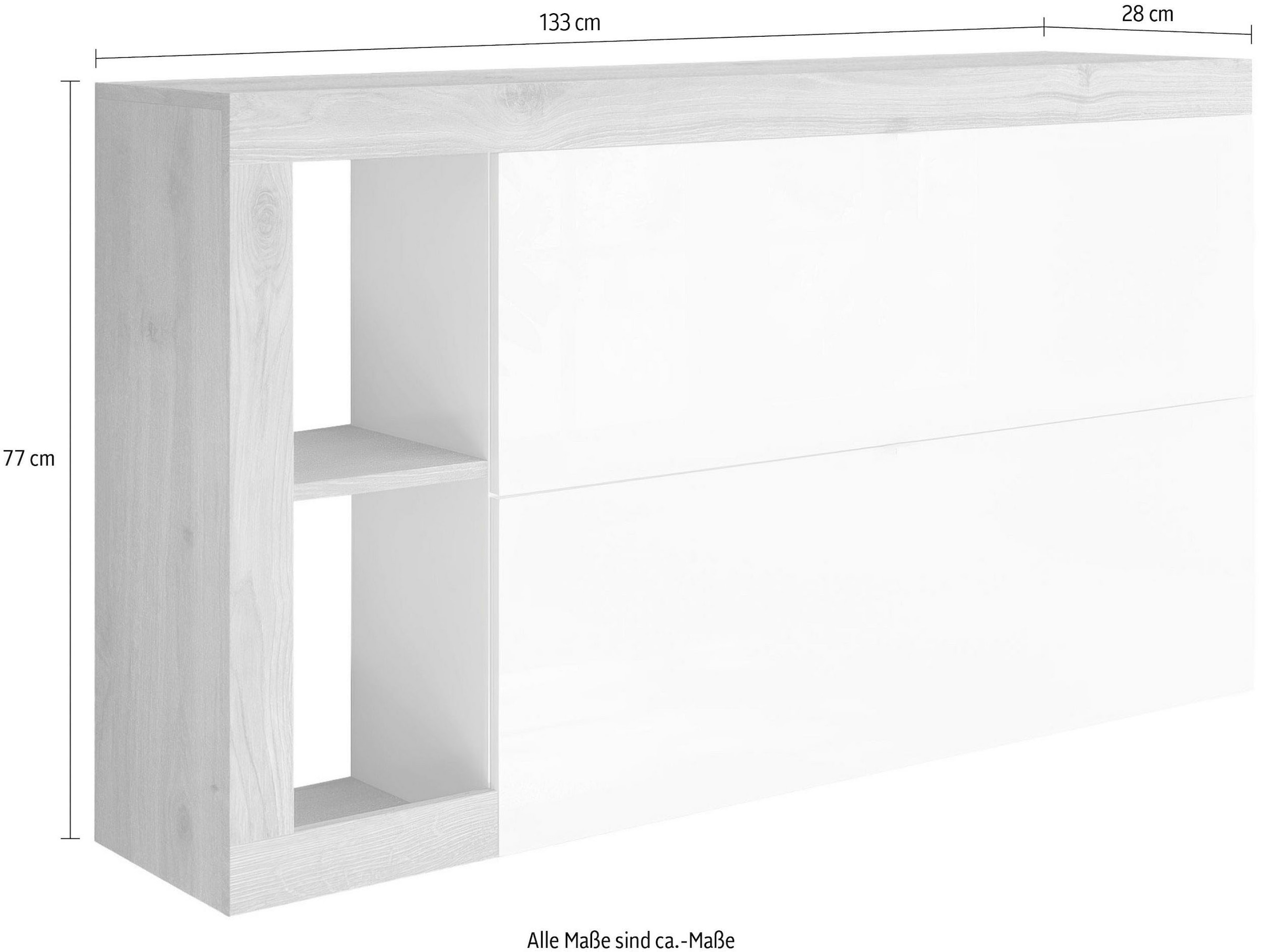 Home affaire Schuhschrank »Hamburg Breite 133 cm, Schuhkipper, 2 Klappen, hängend o. stehend,« Schuhkommode schmal, dekorativer Rahmen- 2 Ablagefächer, Metallgriffe