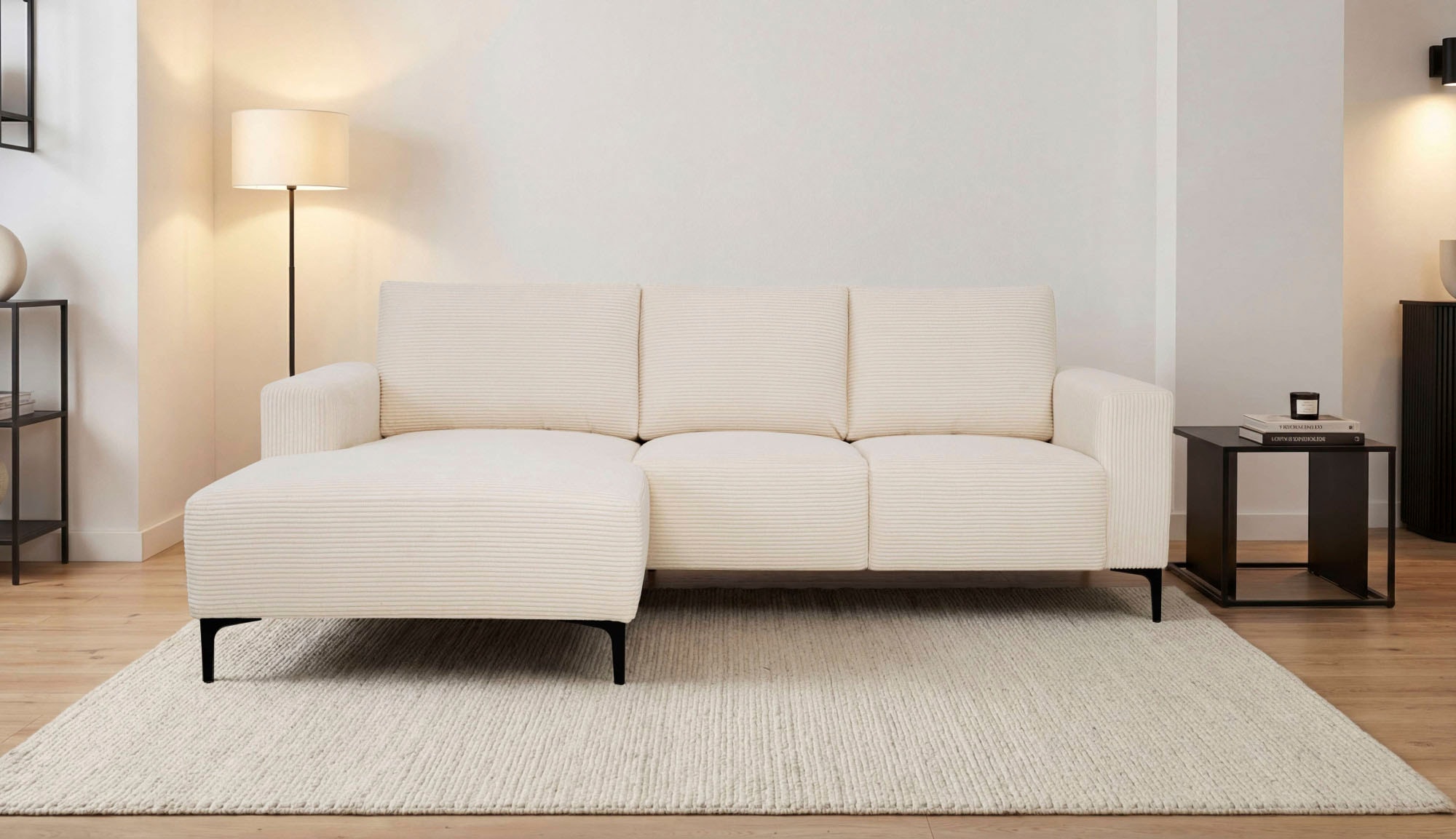 Home affaire Ecksofa »Tournon L-Form, Breite 232 cm, Breitcord« Designsofa im nordischen Stil, Wellenunterfederung, Metallfüße