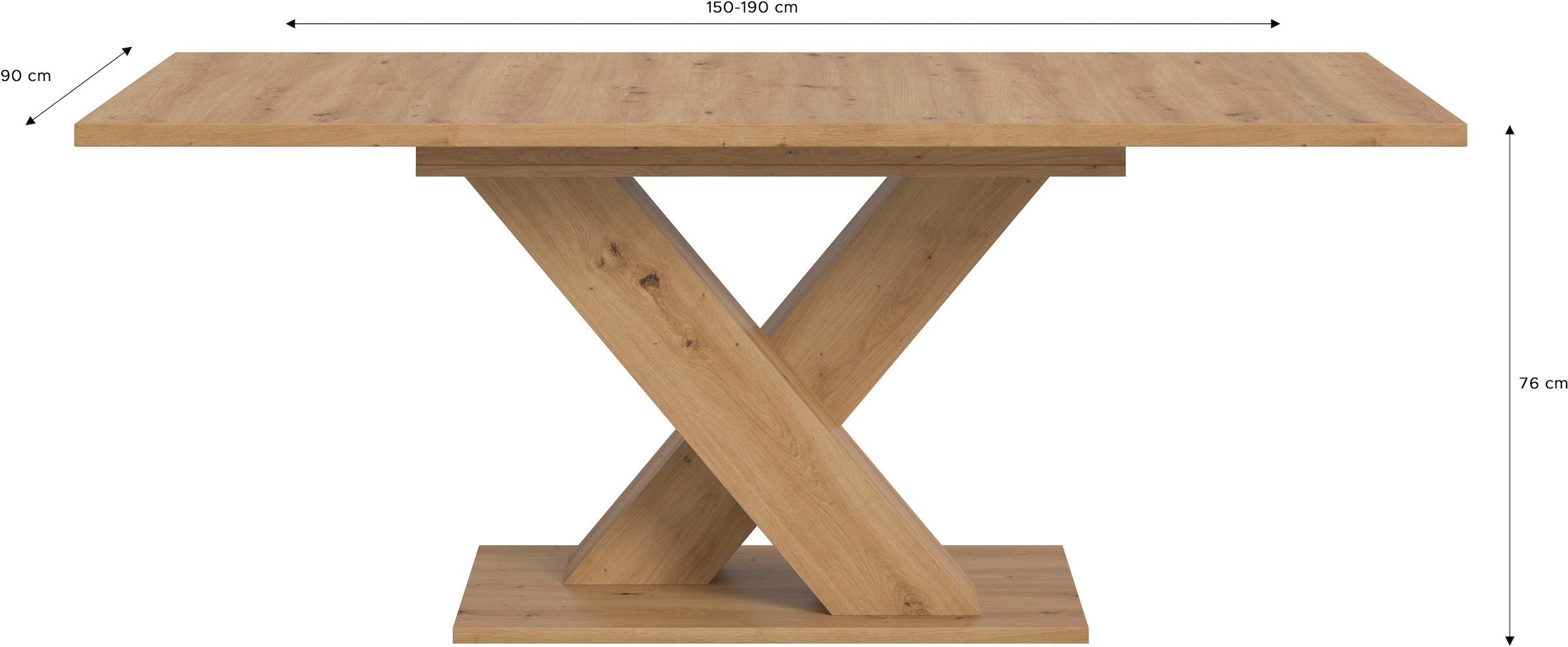 INOSIGN Esstisch »Motus, ausziehbar 150 -190 cm, inklusive 40 cm Einlegeplatte«, (Set, 1 St.), X-Gestell mit Bodenplatte, Tisch, Küchentisch, Esszimmer, Küche
