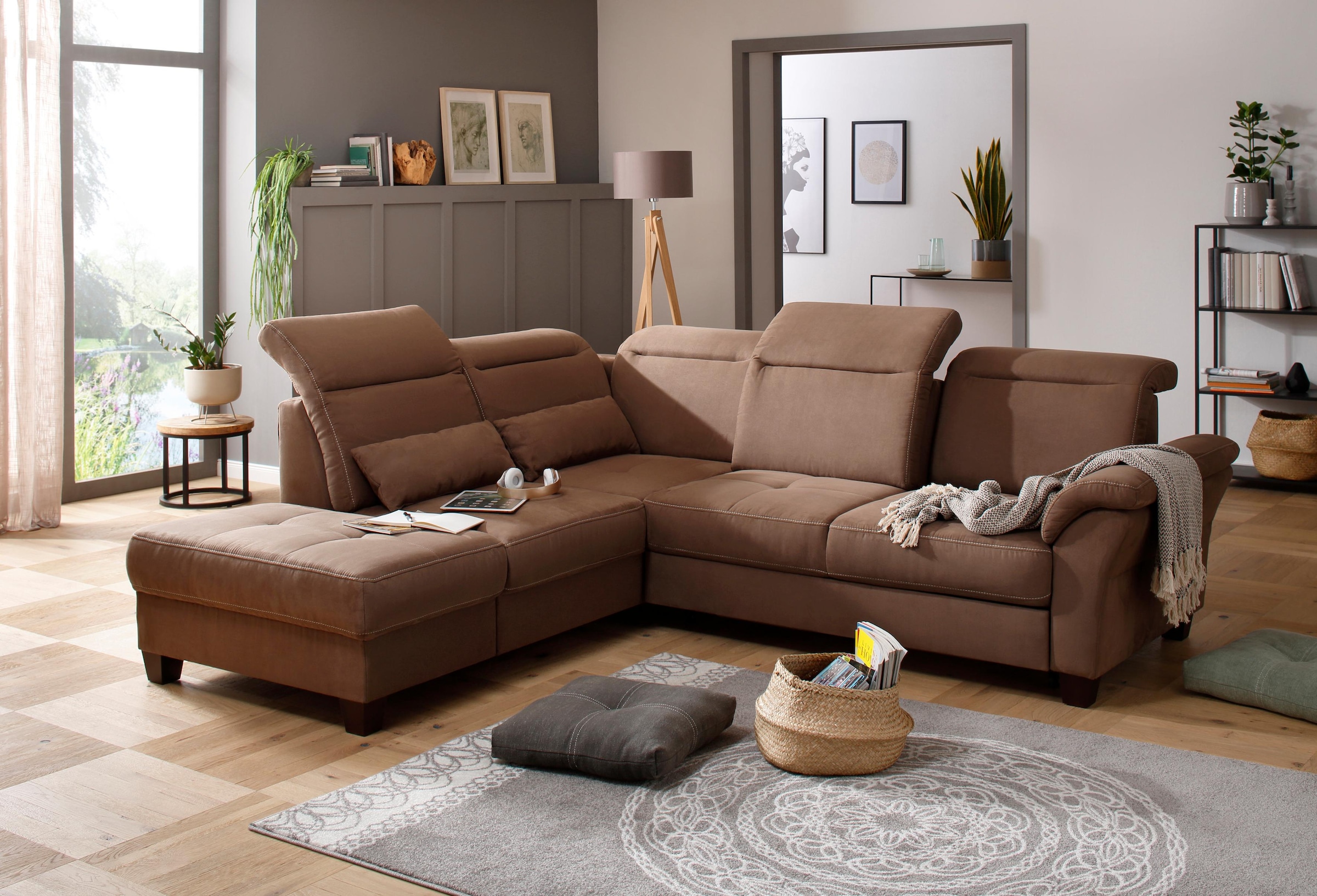 Home affaire Ecksofa »Solvei L-Form«, wahlweise auch mit Kopfteilverstellung und Bettfunktion, Federkern