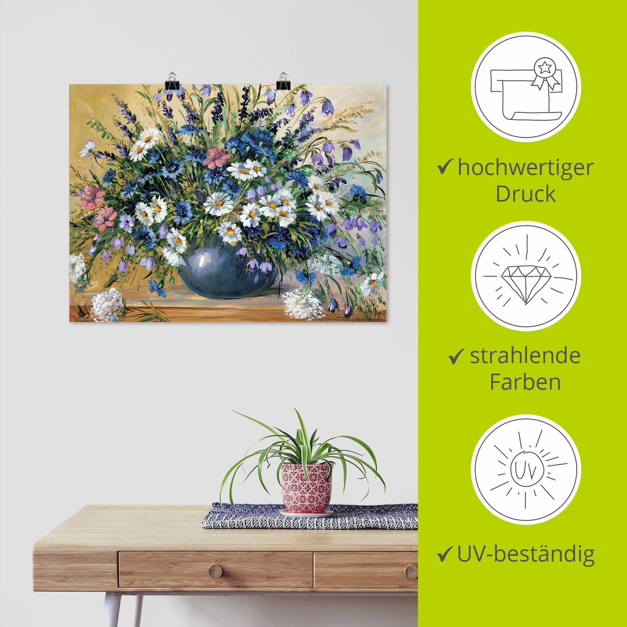 Artland Wandbild »Vase mit Kornblumen«, Blumen, (1 St.), als Leinwandbild, Poster, Wandaufkleber in verschied. Größen