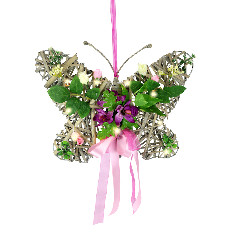 I.GE.A. Kunstkranz »Deko-Objekt Schmetterling« Mit LED-Beleuchtung Hängende Kranz Kränze Türkranz Wandkranz Deko Rosa