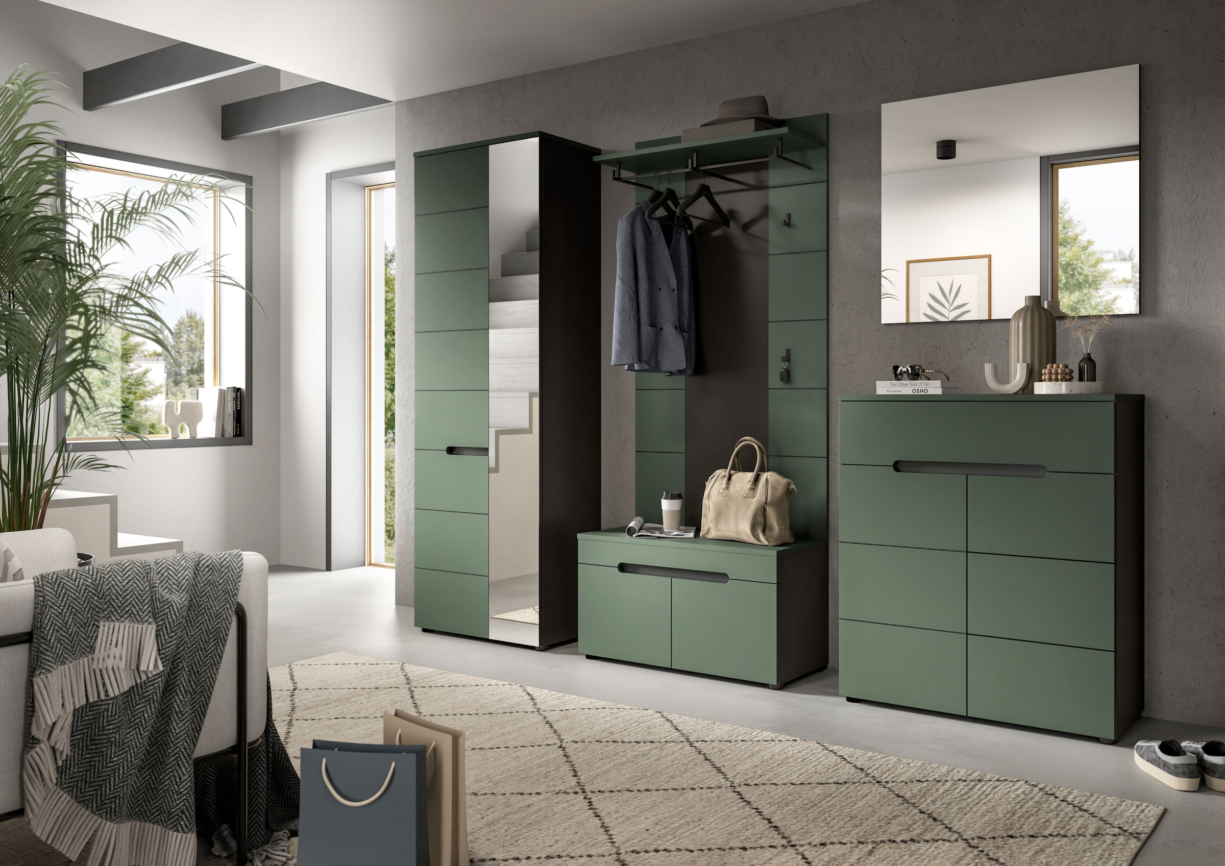 Home affaire Garderoben-Set »REHAT, TOPSELLER!, 3-teilig, Breite 160 cm, individuell erweiterbar« Set, bestehend aus: Garderobenschrank, Sitzbank und Paneel, 3 Stk. tlg.