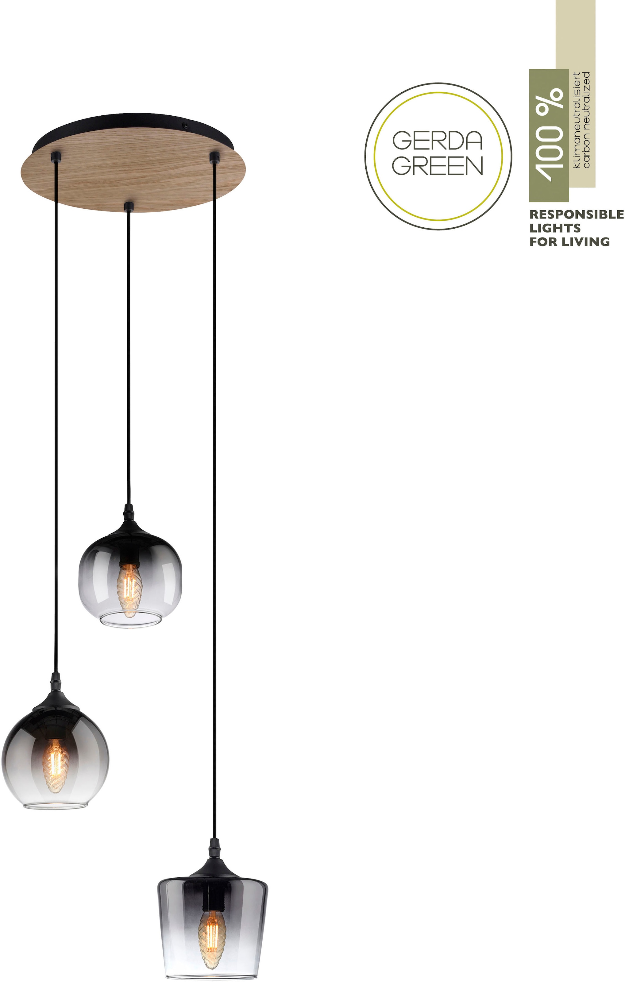 JUST LIGHT Pendelleuchte »GREEN ZEA«, 3 flammig, Leuchtmittel E14   ohne Le günstig online kaufen