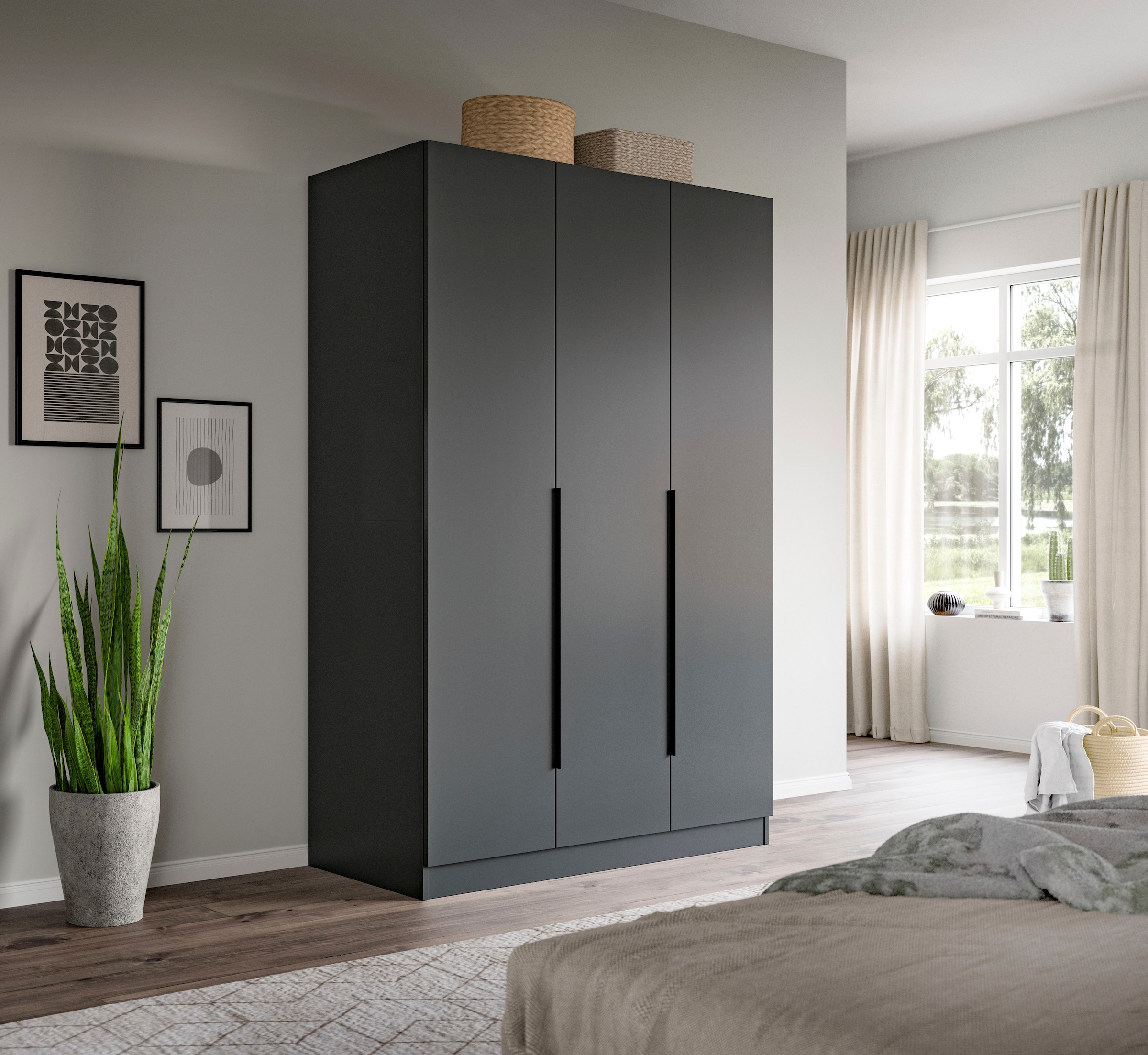 Home affaire Kleiderschrank »Skarde Schlafzimmerschrank, Garderobe, Schrank, Bestseller«, (Otto Bestseller Garderobe Schlafzimmerschrank), Breite: 120 cm, anthrazit, Kleiderstange 4 Böden