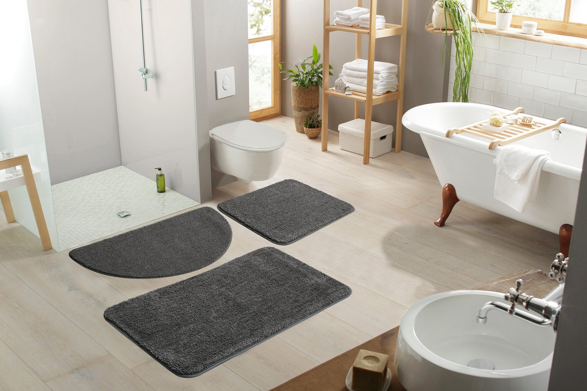 my home Badematte »Regona, Badteppich, Badvorleger, Badezimmer Teppich«, rutschhemmend beschichtet, fußbodenheizungsgeeignet-schnell trocknend-strapazierfähig, Uni Farben, besonders weich, als rechteckig und halbrund erhältlich