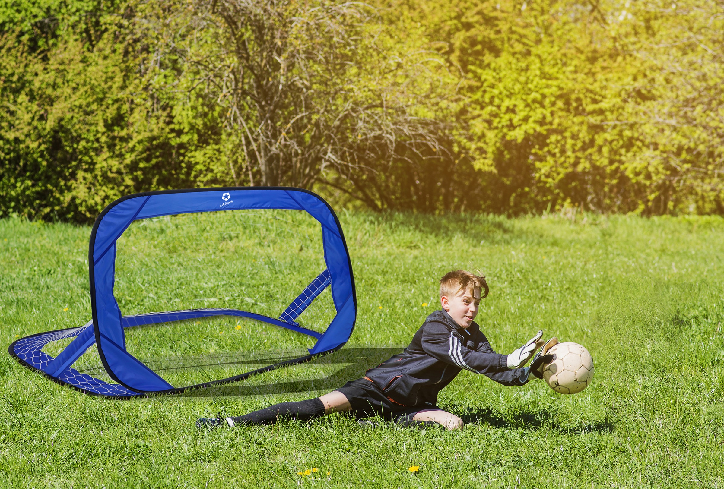 L.A. Sports Fußballtor »Soccer Goal Champion«, (Set, 2x Fußballtor mit Tragetasche und Erdnägel)