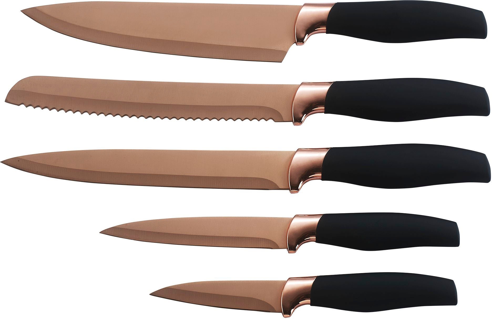 KING Bräter »5 Liter«, Aluminiumguss, (Set, 8 tlg., 5 Küchenmesser inklusive Messerblock), Aromaknopf, Induktion, mit Glasdeckel, Antihaft-Keramikbeschichtung