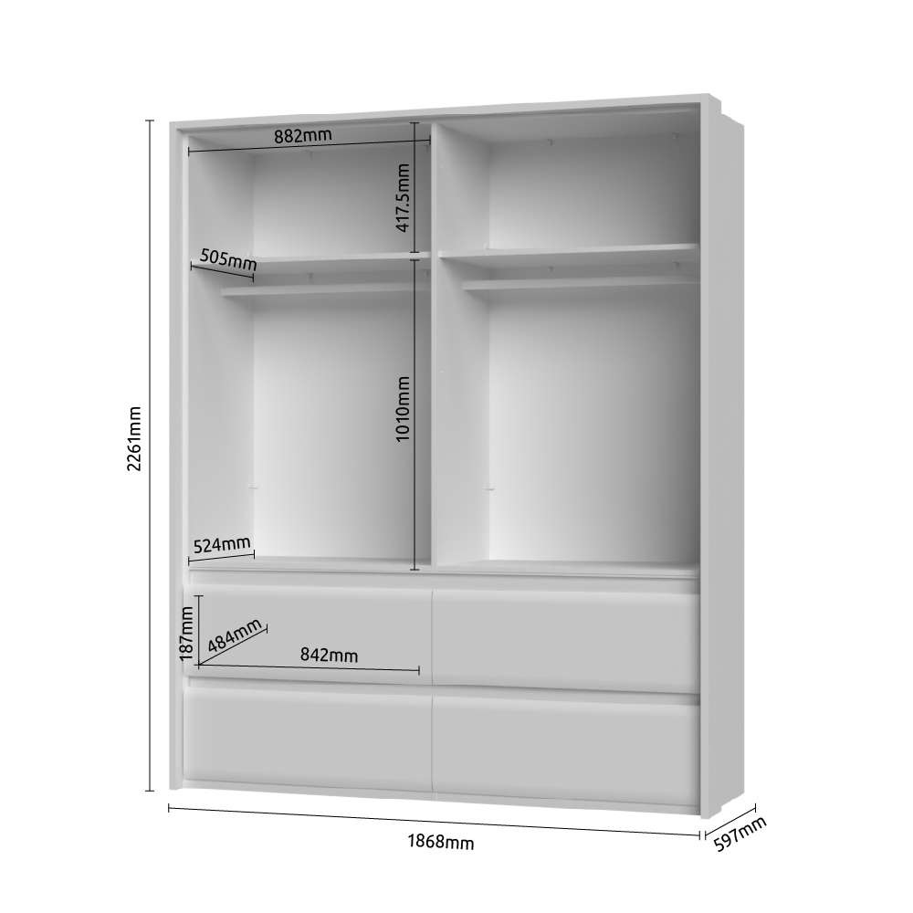 Places of Style Kleiderschrank »Invictus, UV lackiert, FSC-zertifiziert, grifflose Optik«, (abgerundete Schubladen aus MDF im Holzdekor, soft-close), mit Beleuchtung, Türen komplett verspiegelt, hoher Schrank (226cm)