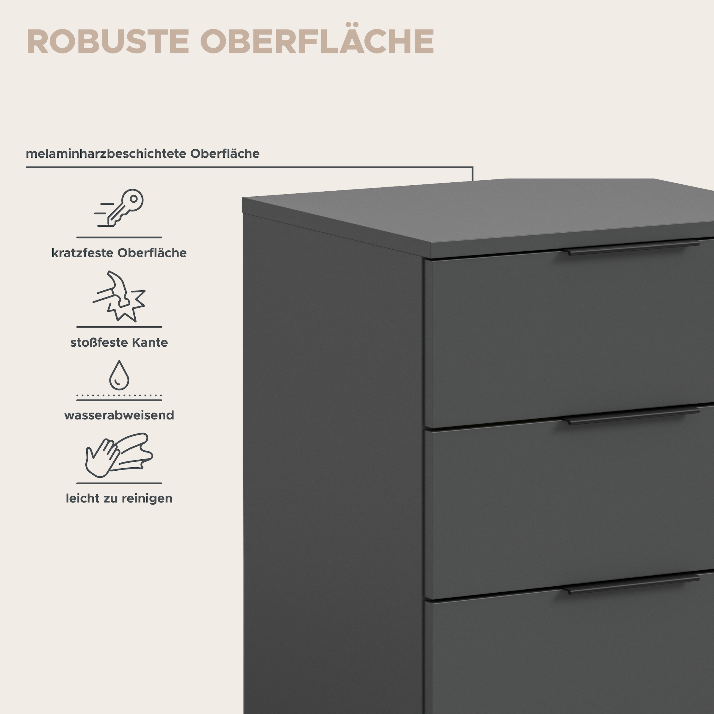 Home affaire Nachtkommode »Skarde Nachttisch Beistelltisch Kommode, Breite: 45 cm« 1 Stk. tlg. Skarde, Nachtkommode, 3 Schubkästen, anthrazit