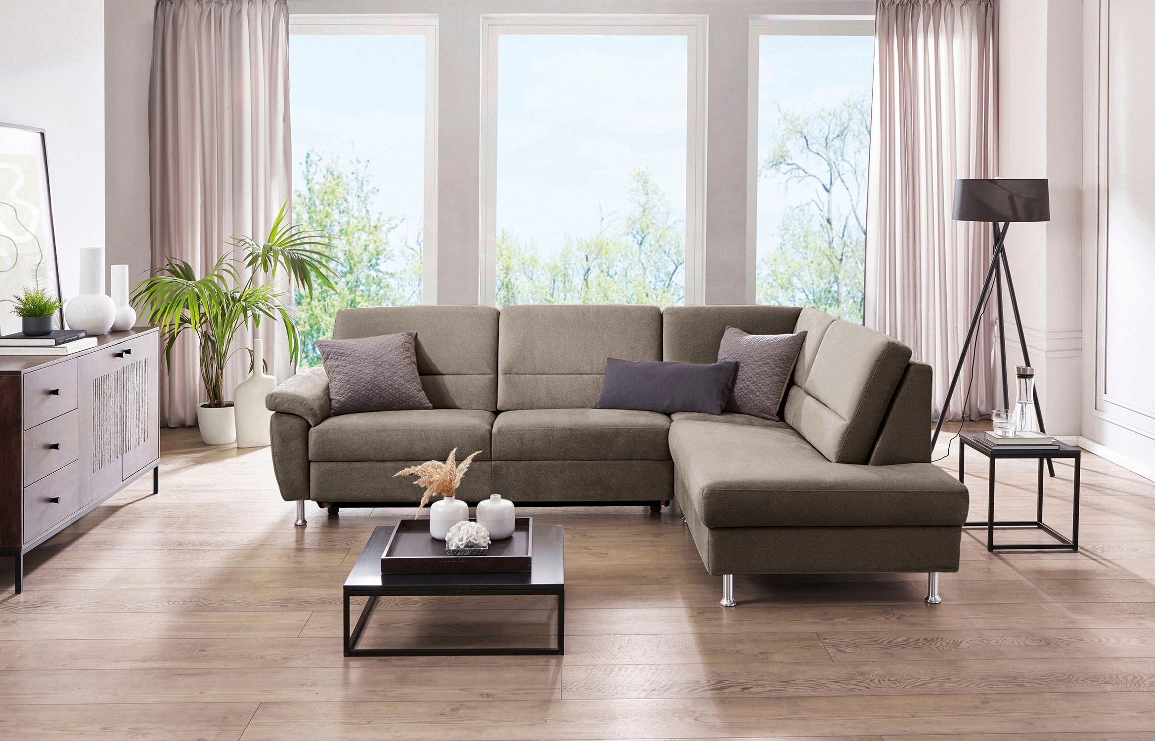 CALIZZA INTERIORS Ecksofa »Onyx L-Form«, Ottomane links oder rechts, wahlweise mit Bettfunktion, Breite 257 cm