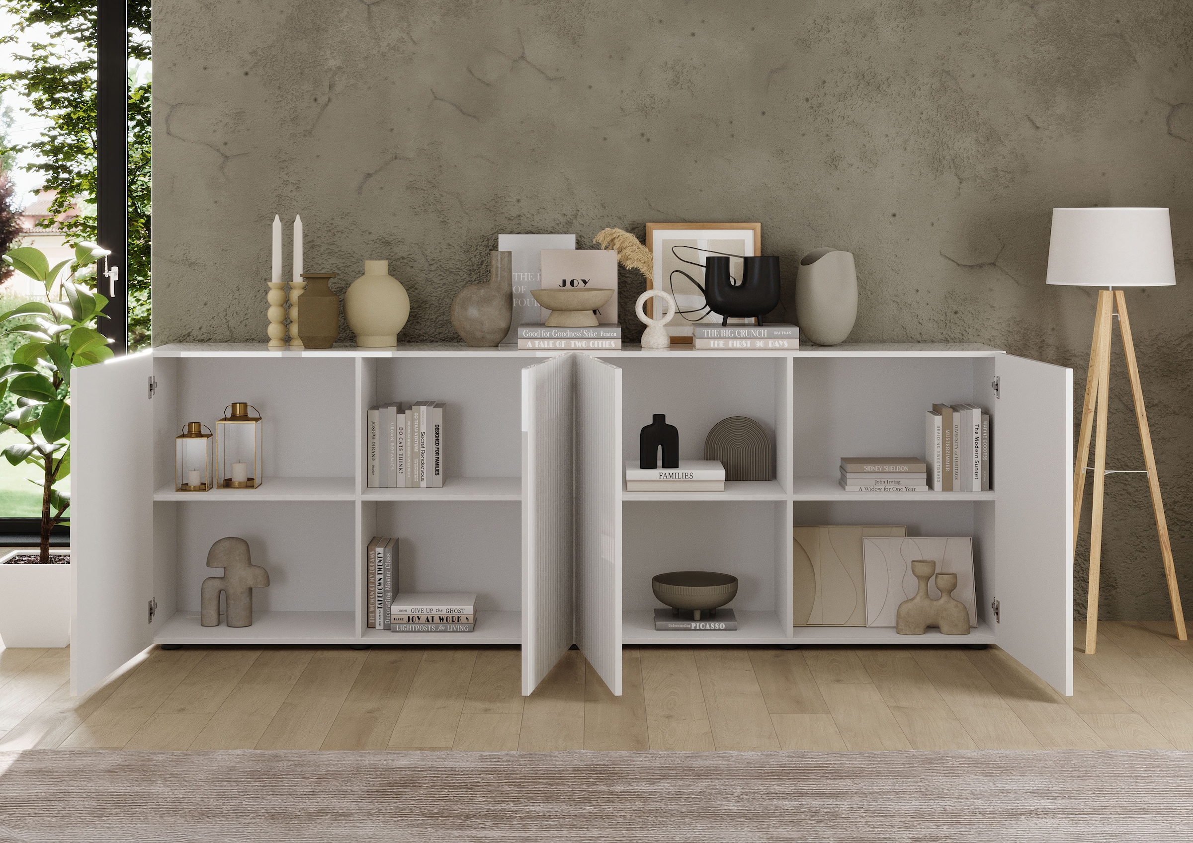 INOSIGN Sideboard »Rio Breite 240 cm, Kommode mit 4 Türen, Anrichte,«, geriffelte Front, modern u. elegant, viel Stauraum