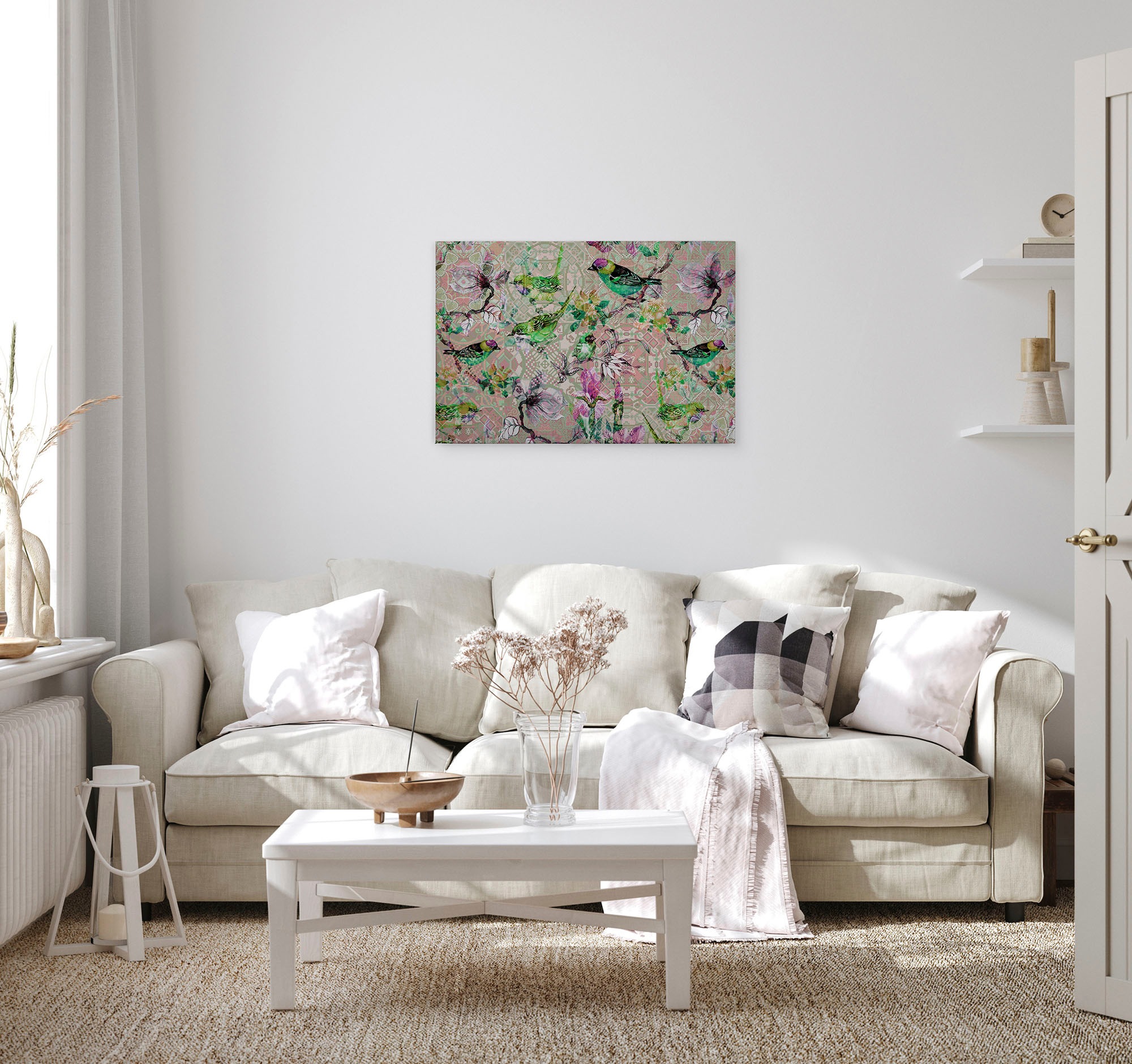 A.S. Création Leinwandbild »mosaic birds«, Kunst-Vögel-Kinder, (1 St.), Mosaik Keilrahmen Floral Blumen Vögel Leinwand-Bild Wohnzimmer modern