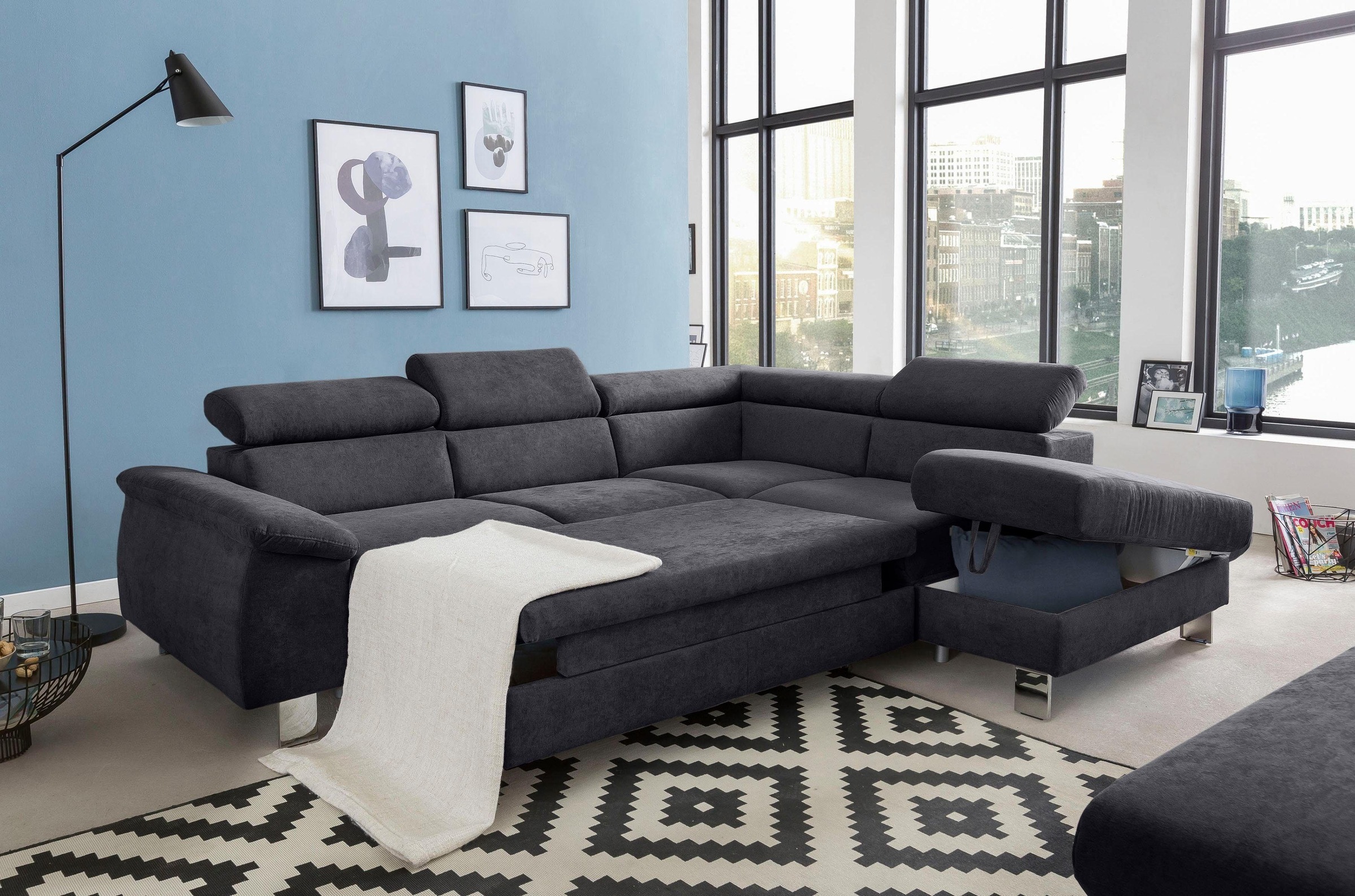 COTTA Polstergarnitur »Komaris L-Form«, (Set), Set bestehend aus: Ecksofa mit Kopfteilverstellung & Hocker