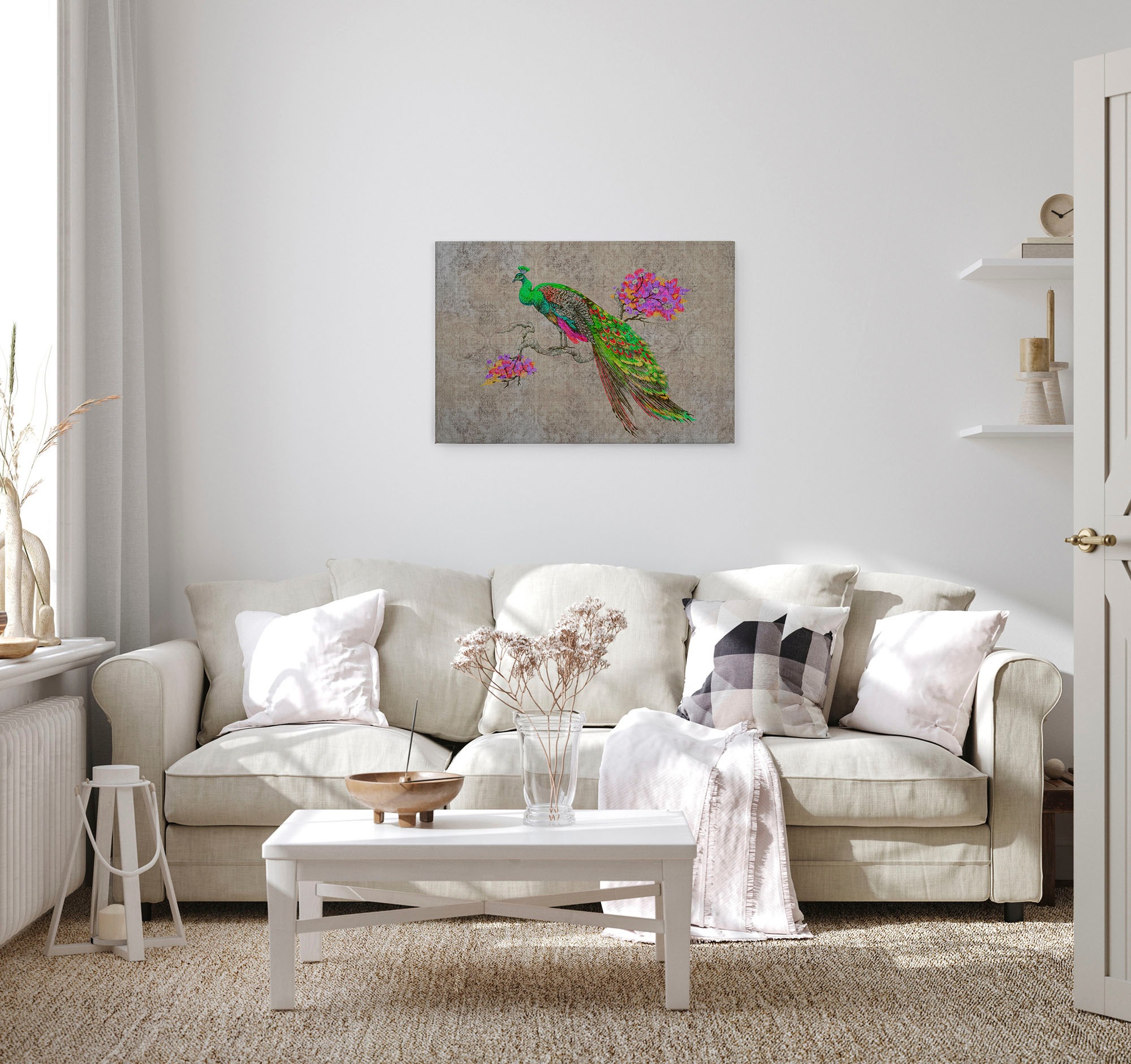 A.S. Création Leinwandbild »peacock«, Kunst-Tiere-Kinder, (1 St.), Keilrahmen Bild Bunt Pfau Leinwand-Bild Wohnzimmer modern Wandbild