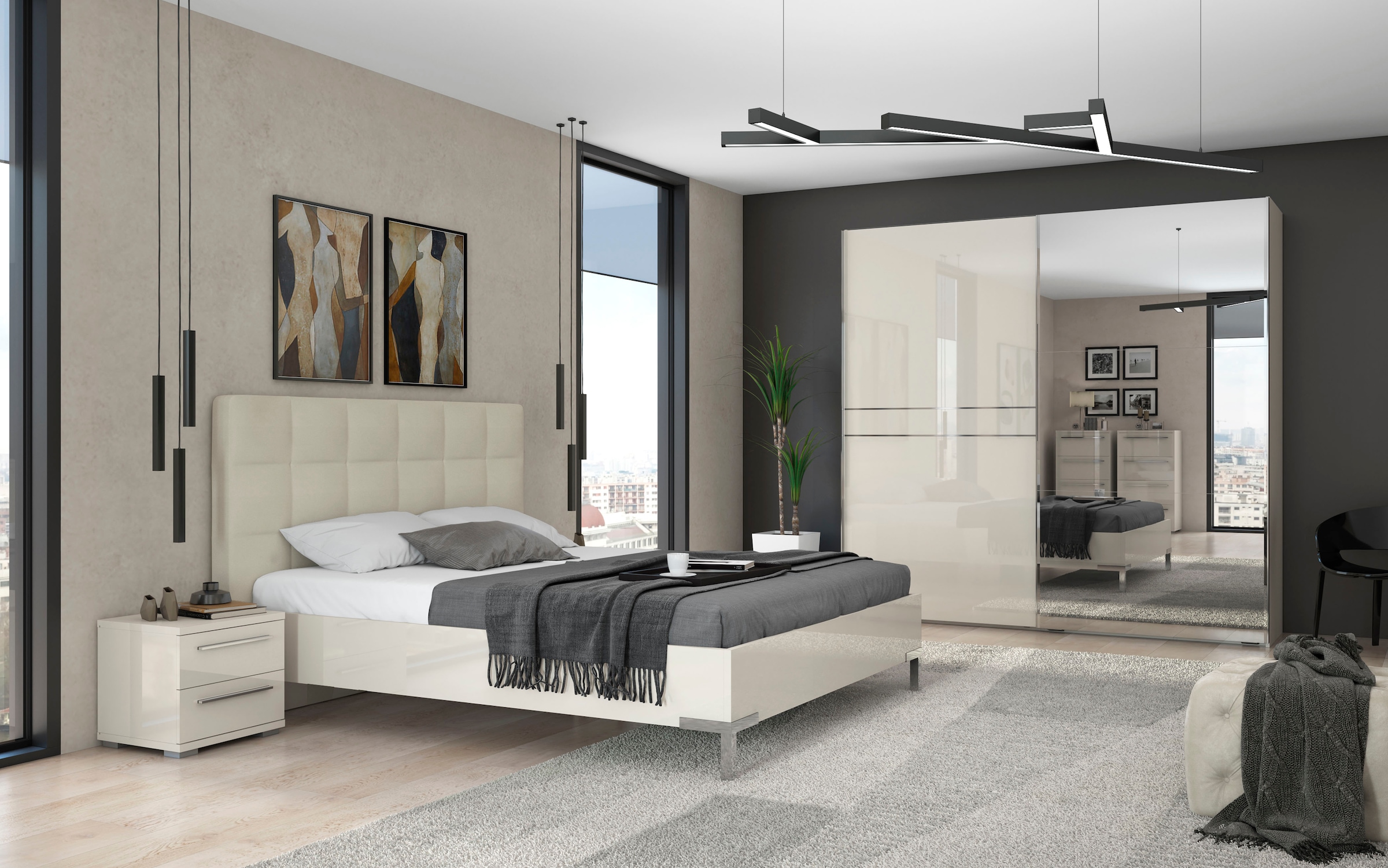 Places of Style Nachtkommode »Piano, Nachttisch aus FSC-zertifiziertem Holzwerkstoff, Made in Europe«, (45/40/43 oder 61cm (B/T/H), ideal passend zum Boxspringbett), UV lackiert, hochglänzend, Soft-Close Funktion, 2 oder 3 Schubladen