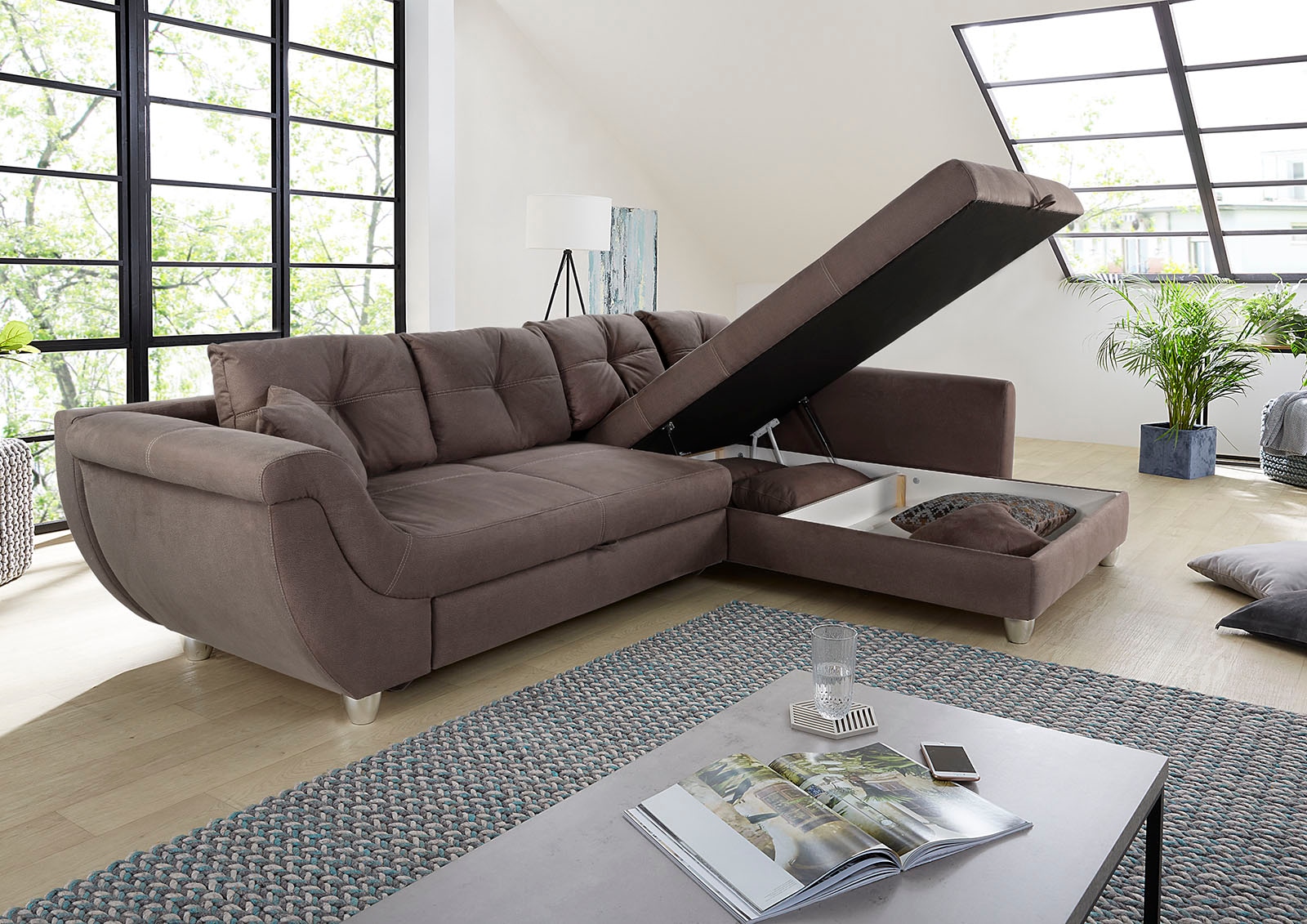 Jockenhöfer Gruppe Ecksofa »Maranello L-Form«, mit großem Stauraum, Gästebett- und Relaxfunktion, Nosagfederung
