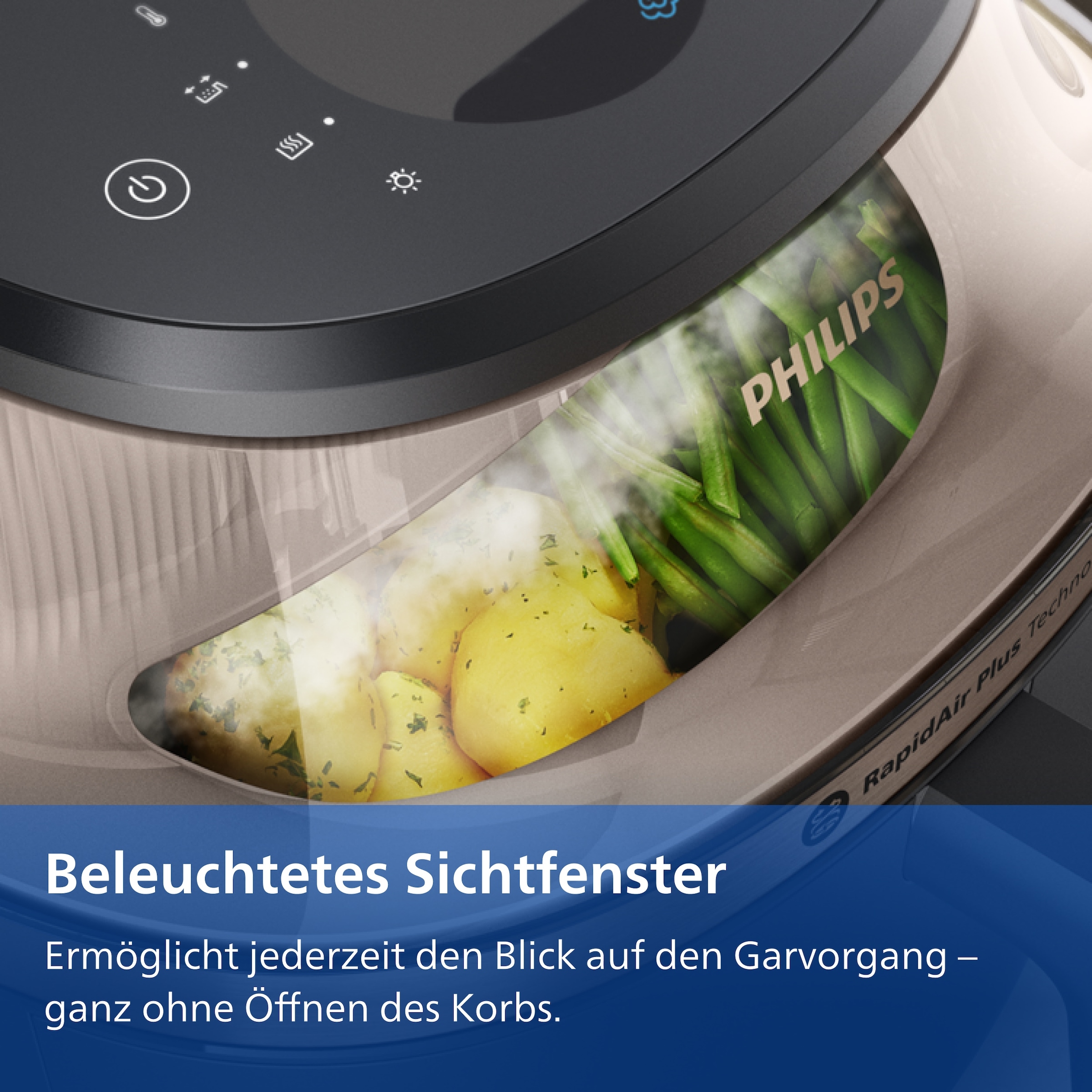 Philips Heißluftfritteuse »NA547/07 Steam Airfryer 5000 Series mit EasySlide, 7,2L Kapazität« 2000 W mit Dampfgarfunktion u. RapidAir Plus Technologie; Schwarz/Gold