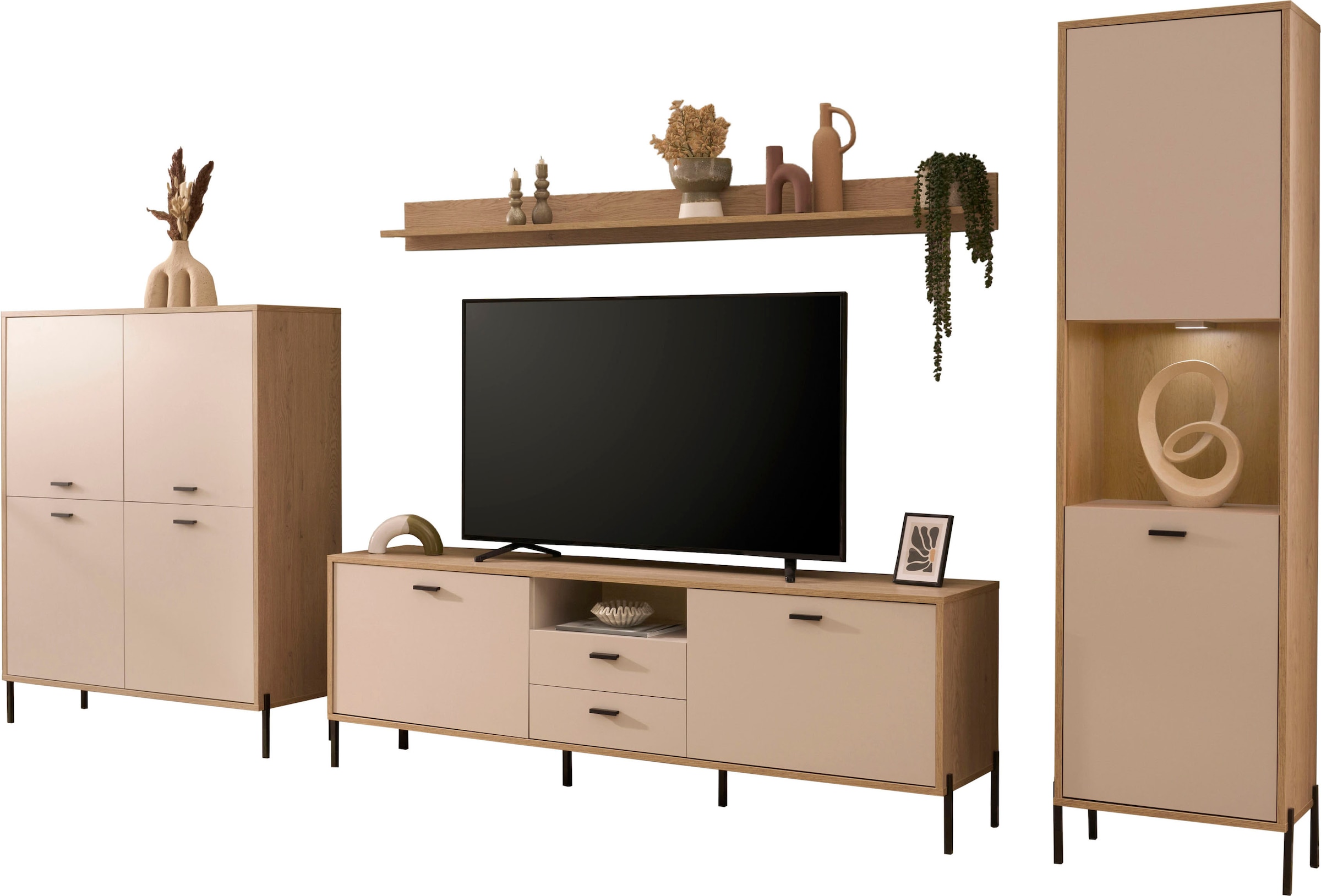 Home affaire Wohnwand »Fredericia, moderne Anbauwand, Komplettset in Kaschmir« Set, 4 Stk. tlg.