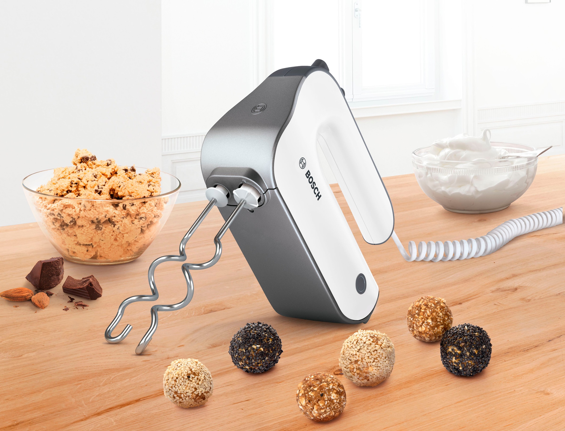 BOSCH Handmixer »MFQ49300, Edelst. Rührbesen/Knethaken, 5 Stufen, Spiralkab günstig online kaufen