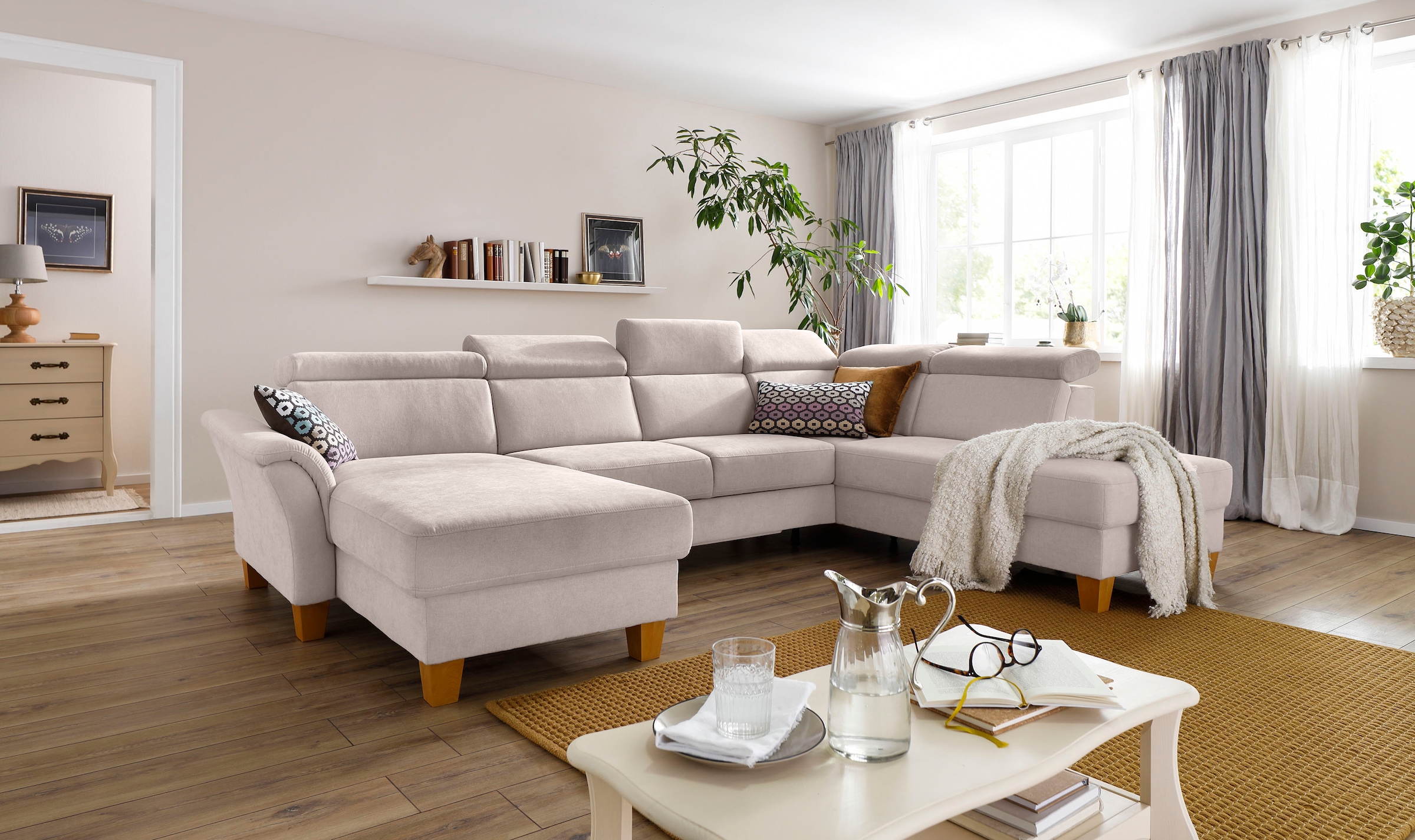 Home affaire Wohnlandschaft »Conville U-Form«, Kopfteilverstellung wahlweise mit Bettfunktion und Bettkasten