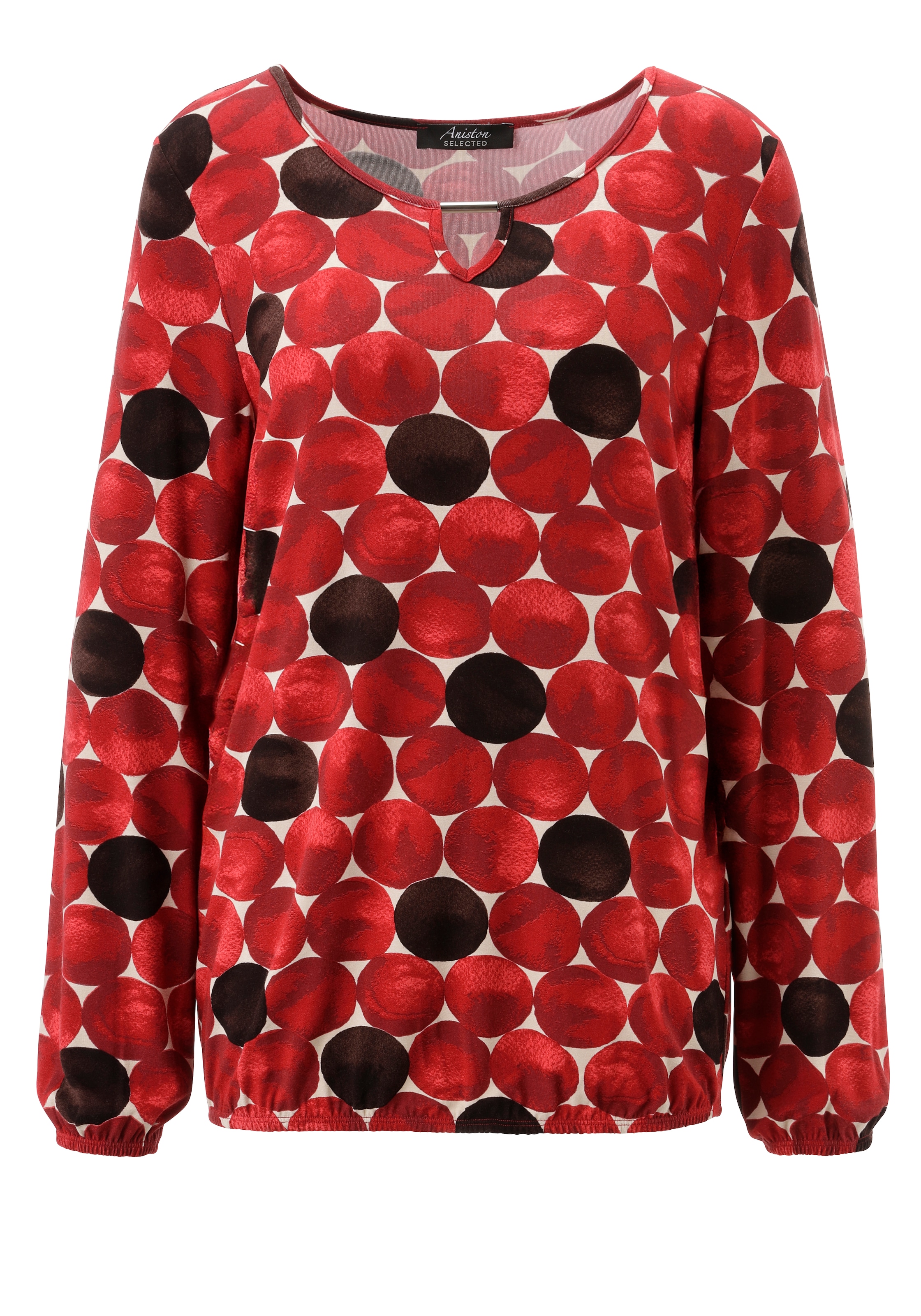 Aniston SELECTED Langarmshirt mit Cut-out und großflächigen Kreis-Druck - NEUE KOLLEKTION