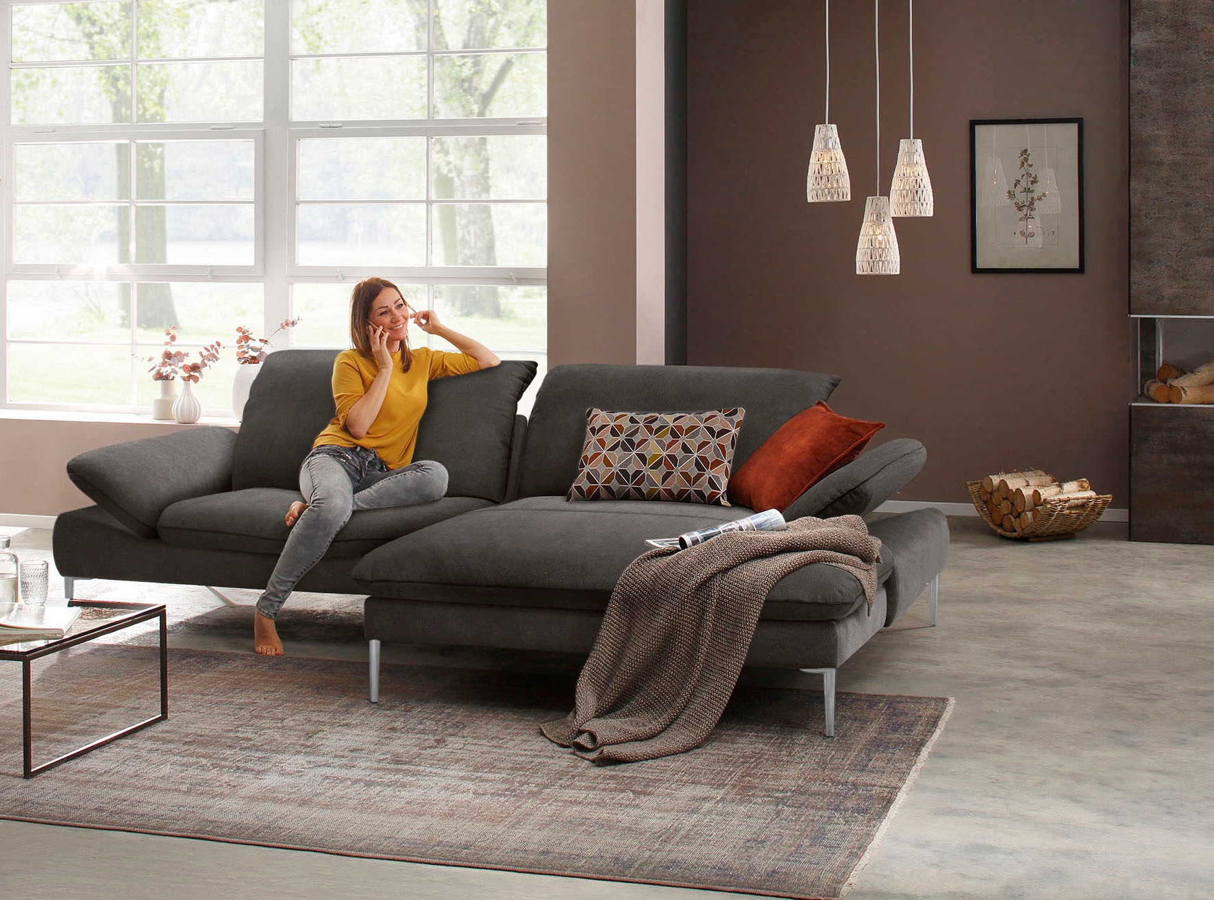W.SCHILLIG Ecksofa »enjoy&MORE, Designsofa, elegant und bequem, L-Form«, mit Sitztiefenverstellung, Füße Chrom glänzend, Breite 294 cm