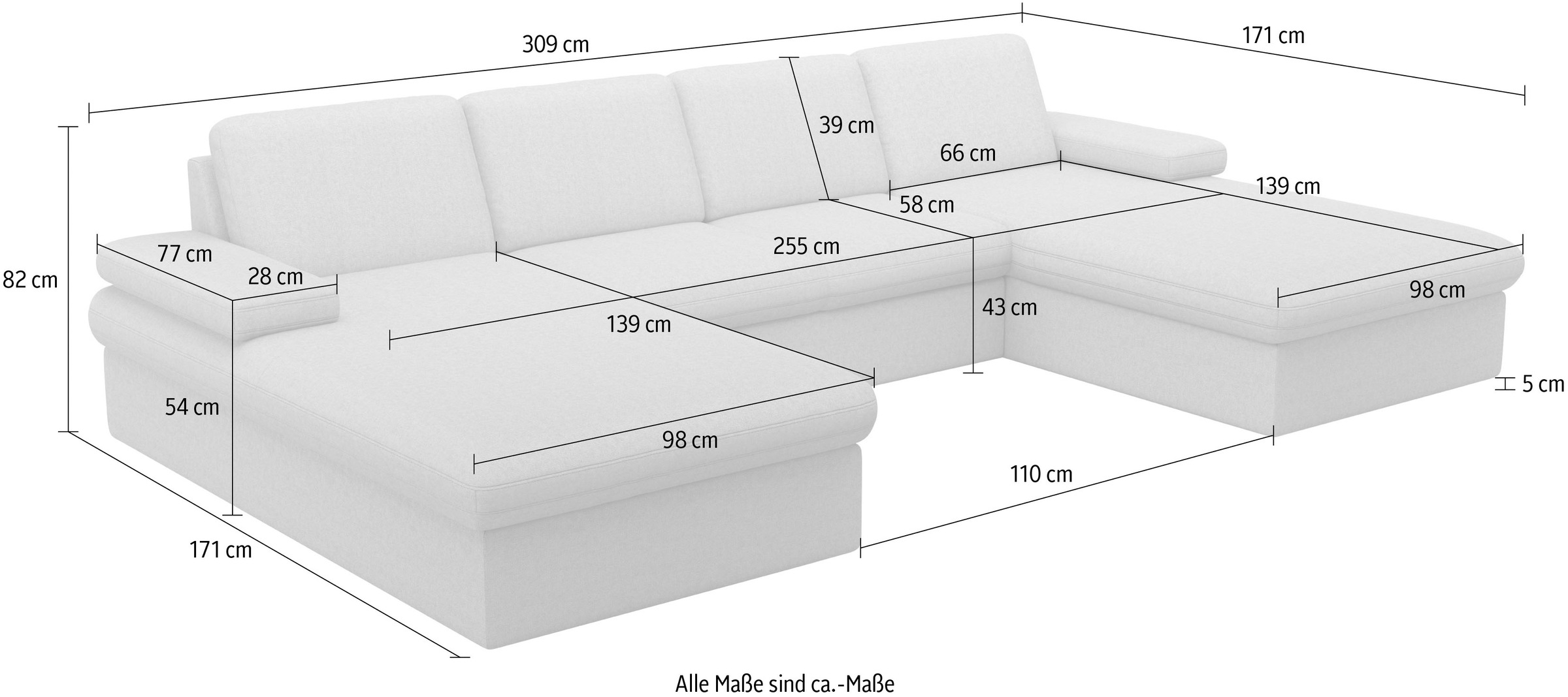 sit&more Wohnlandschaft »Moreno«, mit Armteilverstellung,wahlweise mit Bettfunktion