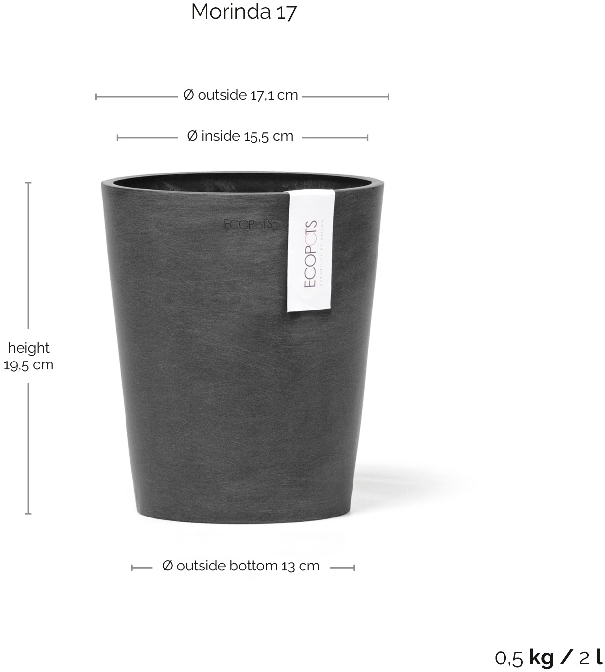 ECOPOTS Blumentopf »Morinda Orchidee 17 Dunkelgrau«, für den Innenbereich