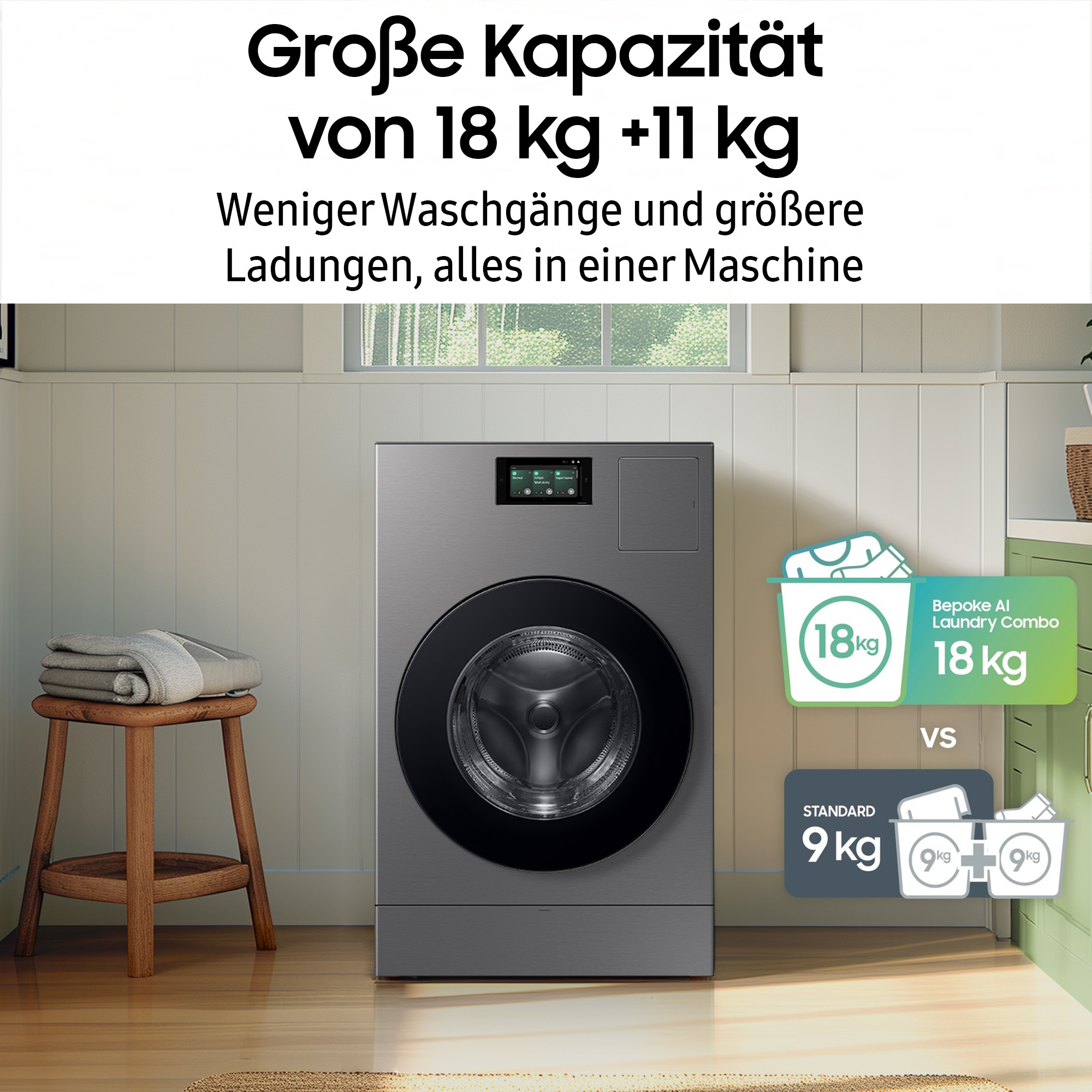 Samsung Waschtrockner »WD18DB8995BZT2«, Trommelreinigung+, Breite 75 cm, Tiefe 92cm, Höhe 111 cm
