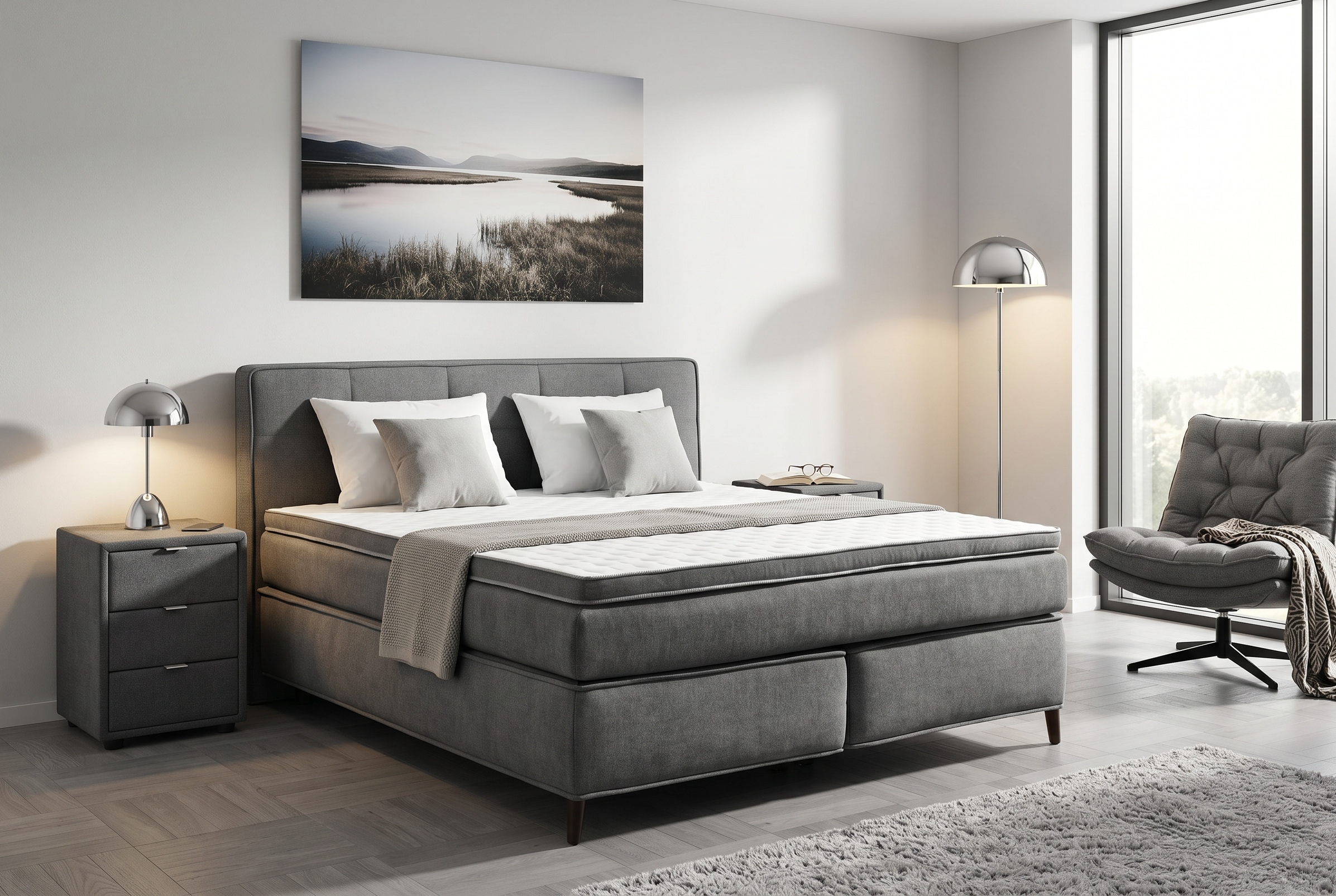 Jockenhöfer Gruppe Boxspringbett »CAPELLO, inkl. Taschenfederkernmatratze H3-H4 und 6cm Kaltschaumtopper« Bezug: Flachgewebe, 160x200 oder 180x200 cm
