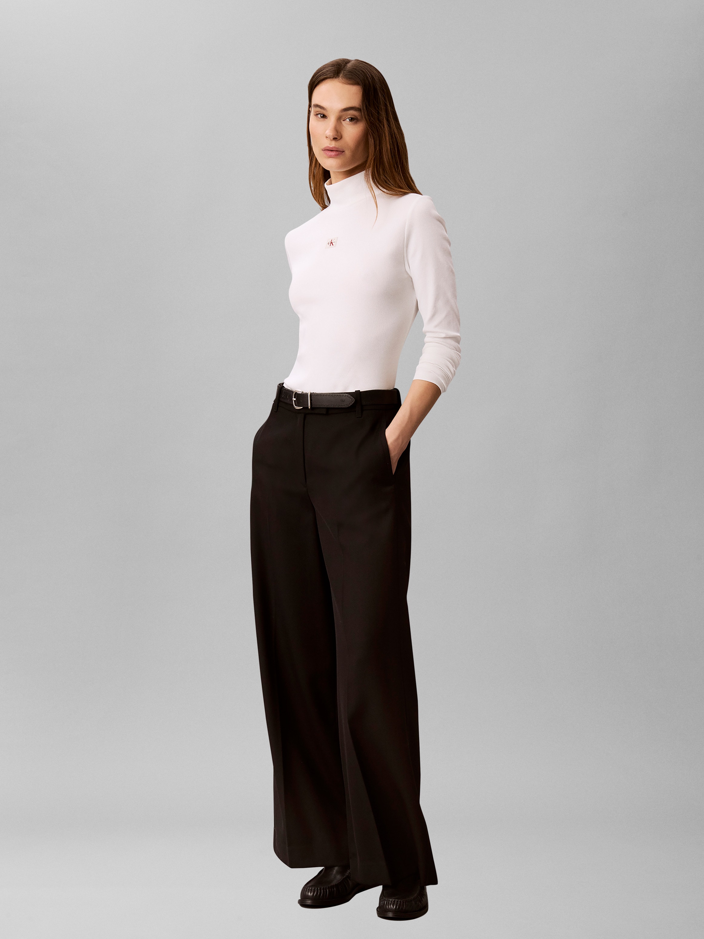 Calvin Klein Shirttop »LS WOVEN LABEL TURTLENECK« Mit Rundhalsausschnitt, regular fit
