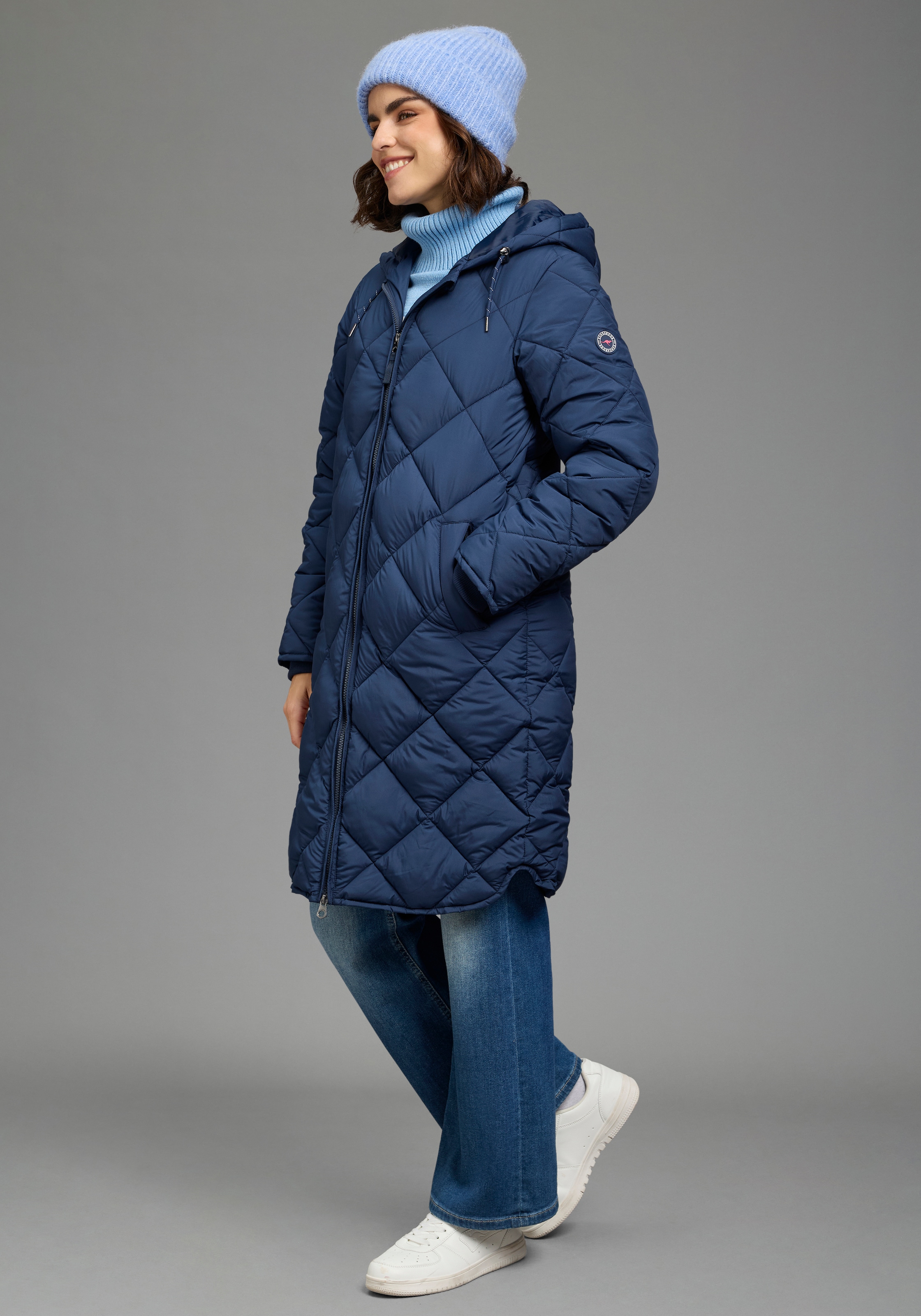 KangaROOS Steppjacke mit Kapuze lange Form mit Kapuze und modernem Steppmuster