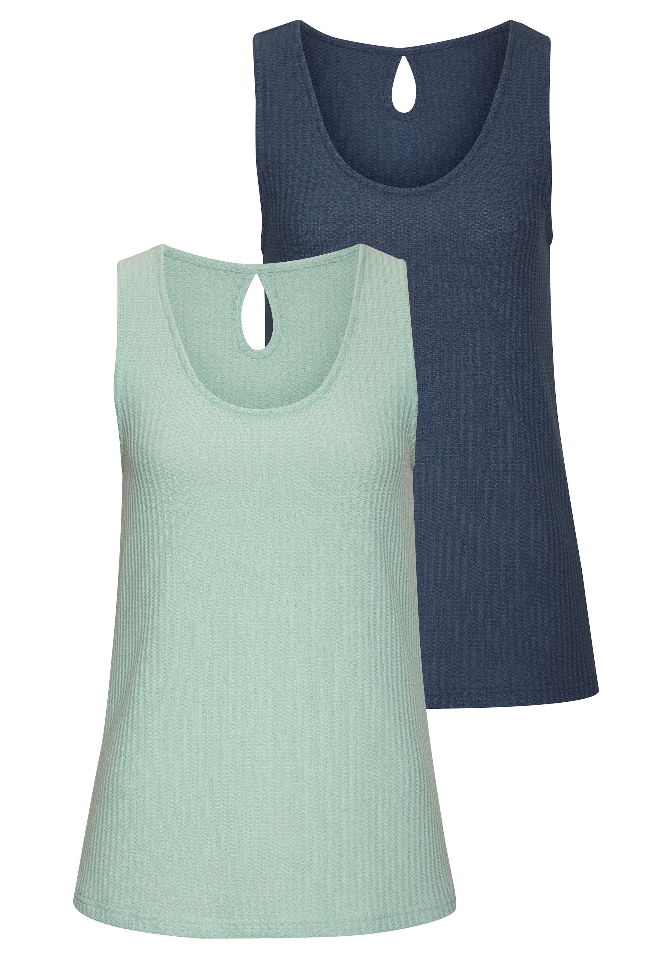 Vivance Trägertop »mit tropfenförmigem Cut-Out am Rücken«, (2er-Pack), aus weicher Piqué-Qualität
