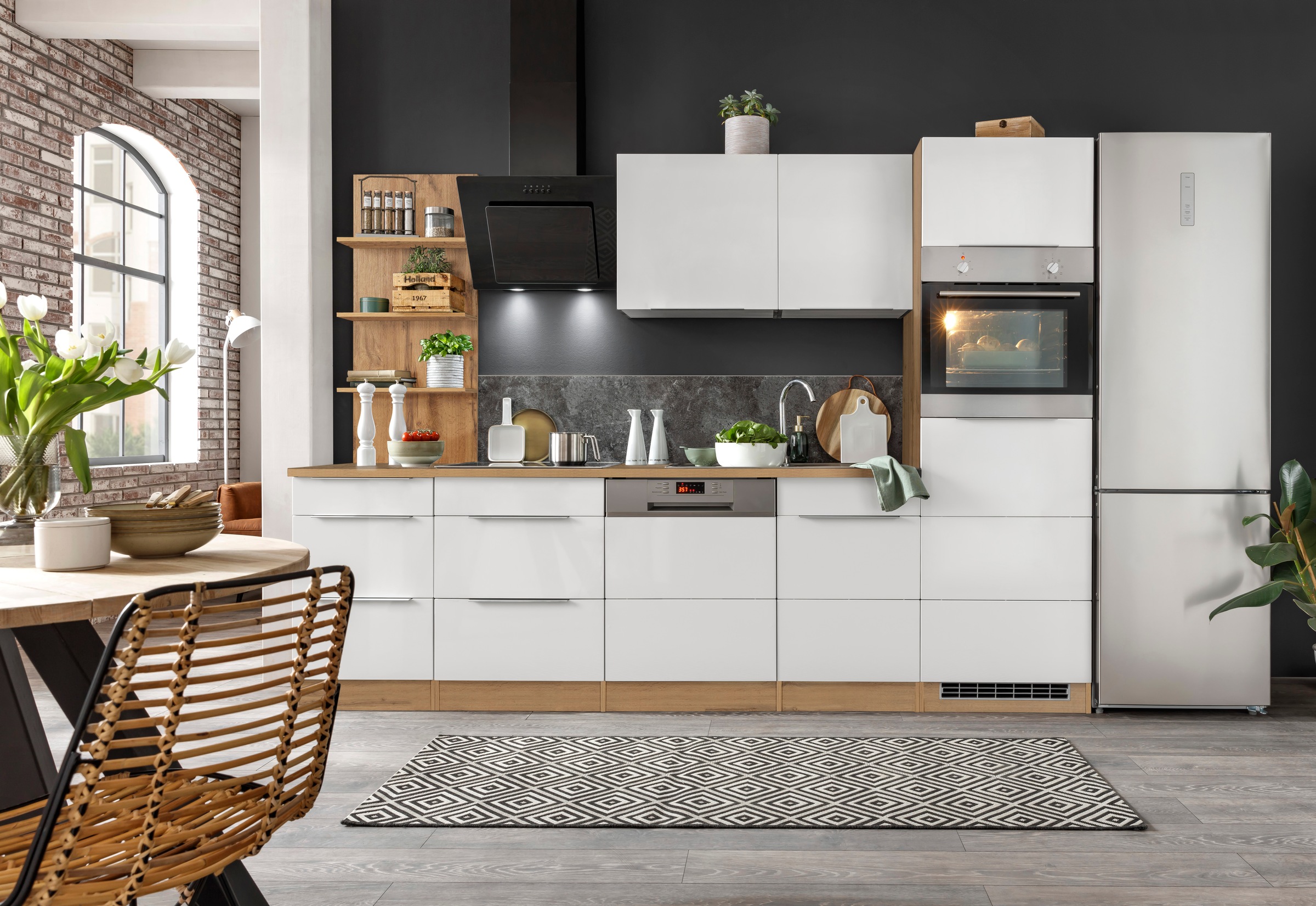 KOCHSTATION Küchenzeile »KS-Brindisi Breite 280 cm«, wahlweise mit E-Geräten und Induktion, mit MDF-Fronten und Regal