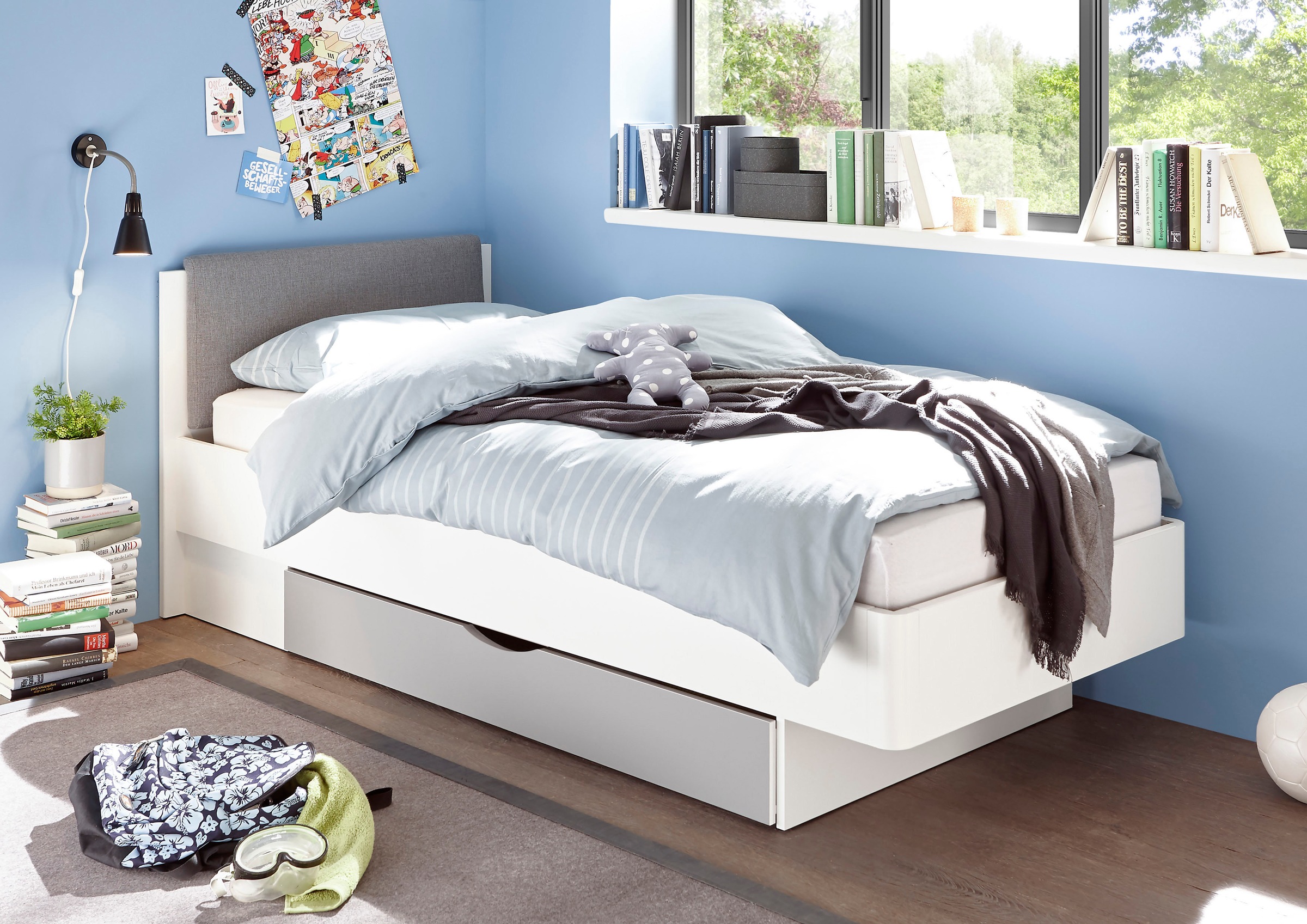 Begabino Bettgestell Yoris Mit Schubkasten Und Gepolstertem Kopfteil Auf Raten Bestellen Quelle De