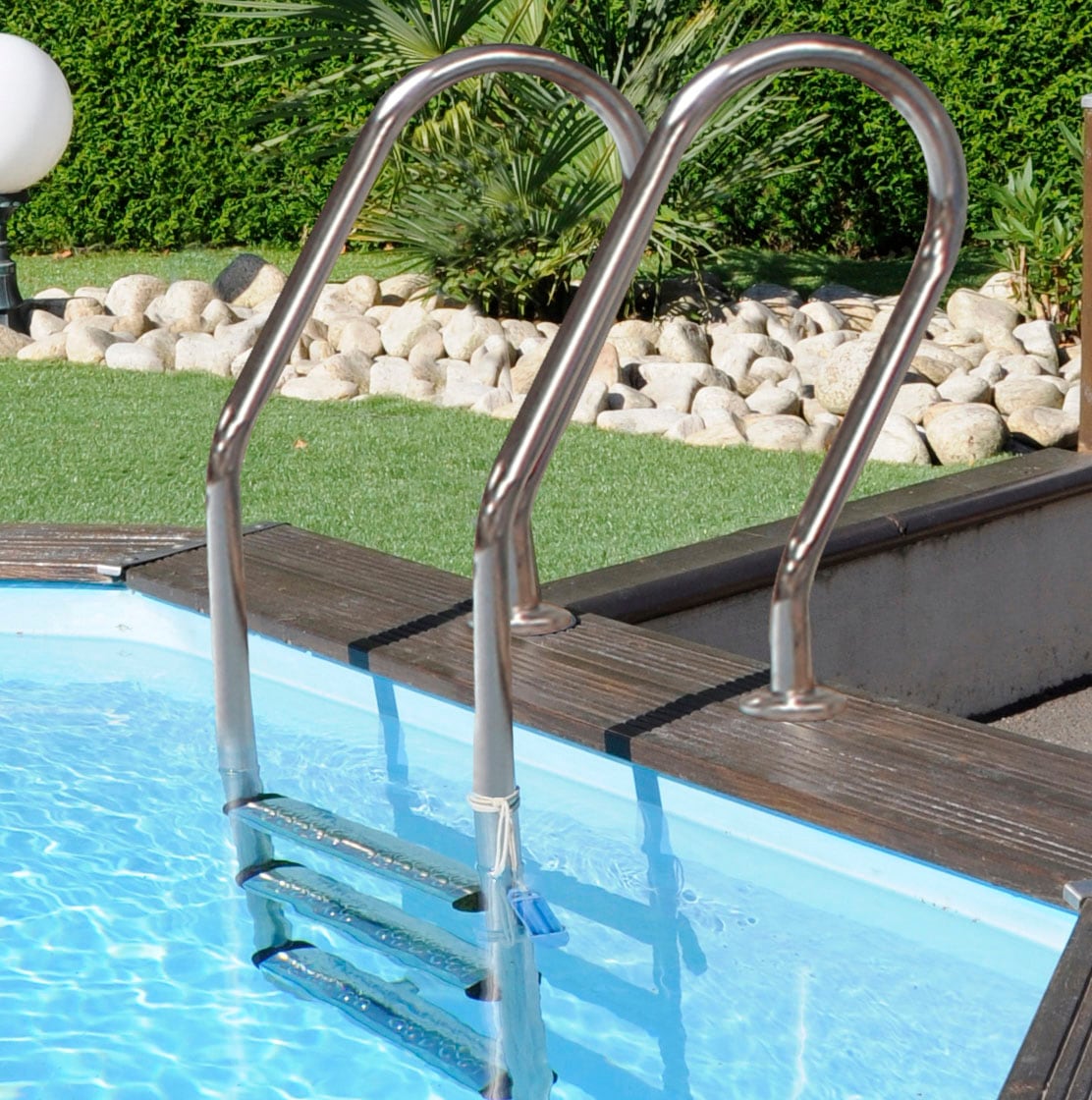 Gre Rechteckpool »CARRA 3 mit Edelstahlleiter«, (Set, 8 tlg.), Echtholzpool, 305x305x119 cm