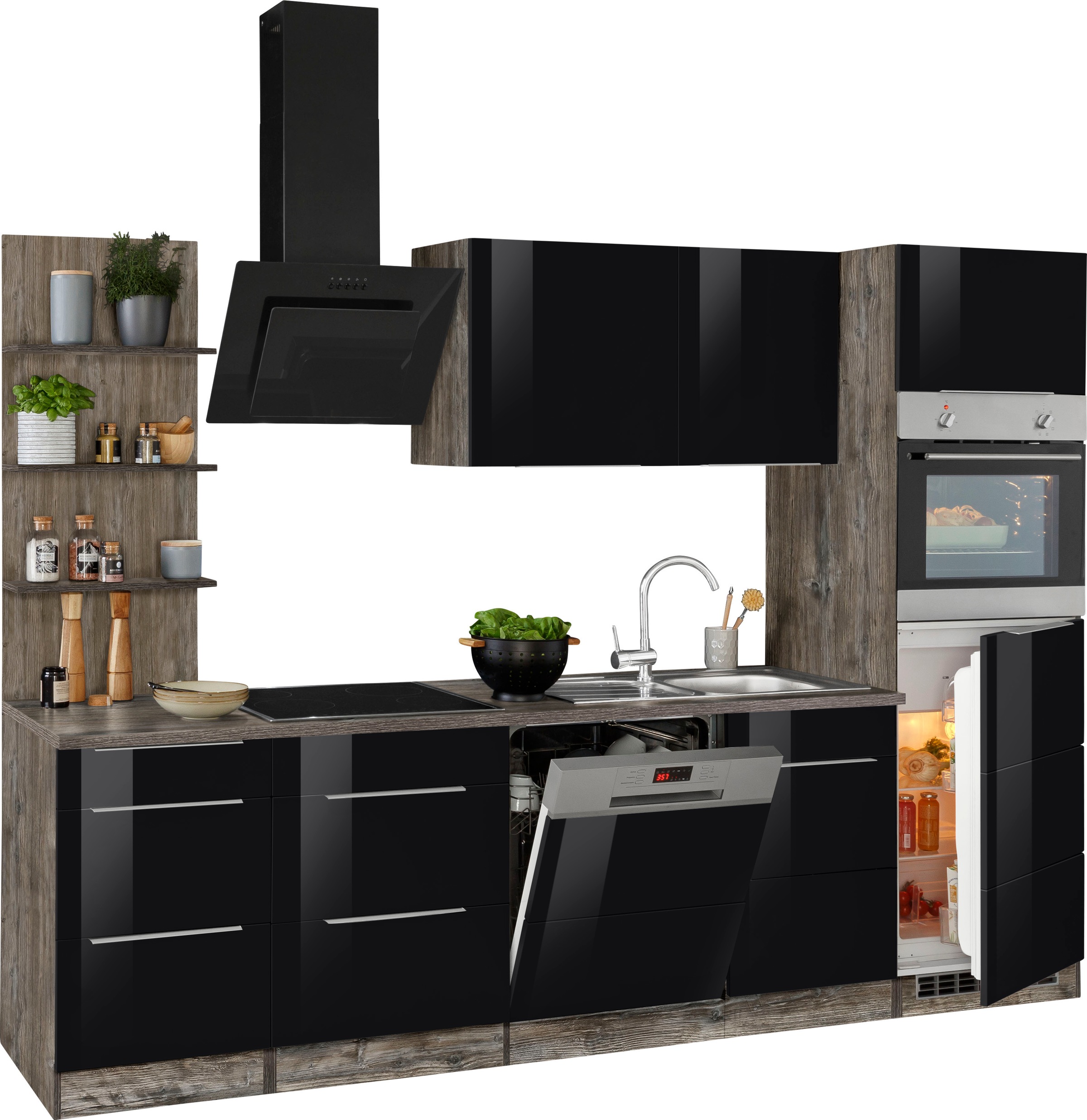 KOCHSTATION Küchenzeile »KS-Brindisi Breite 280 cm«, wahlweise mit E-Geräten und Induktion, mit MDF-Fronten und Regal