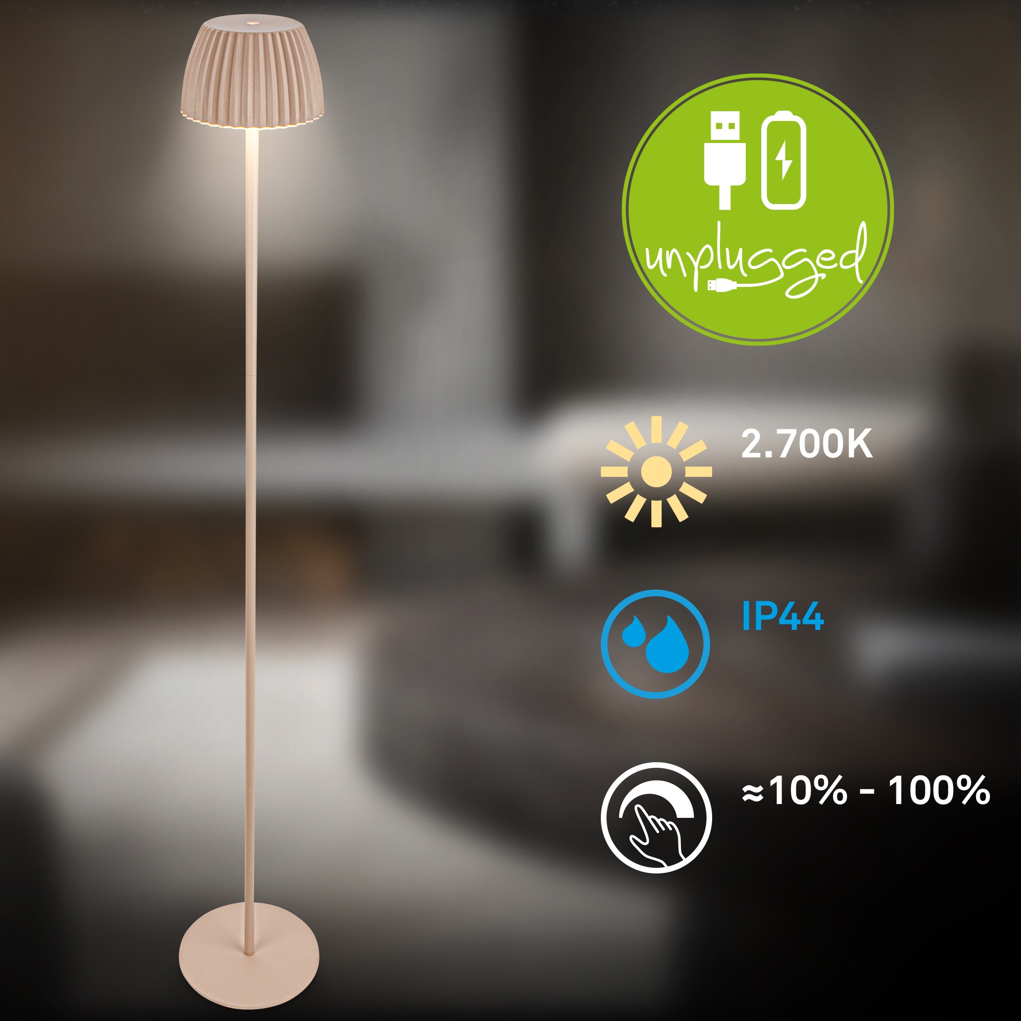 Briloner Leuchten LED Stehlampe »Akku LED Stehleuchte, beige«