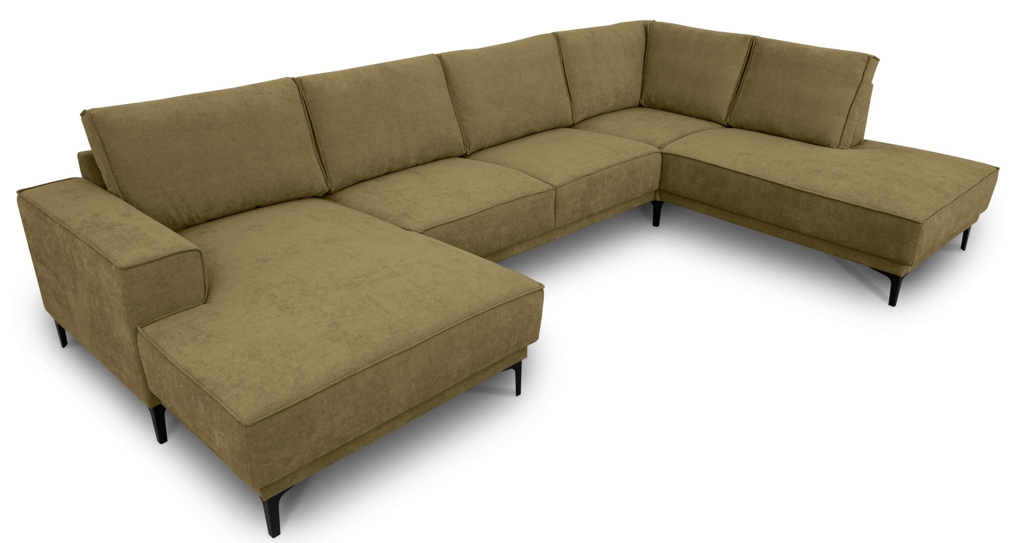 Places of Style Wohnlandschaft »XXL Sofa Oland, Struktur, Flachgewebe, Luxus-Microfaser, Boucle«, U-Form, 345 cm, Wellenunterfederung, Skandi-Design, Metallfüße