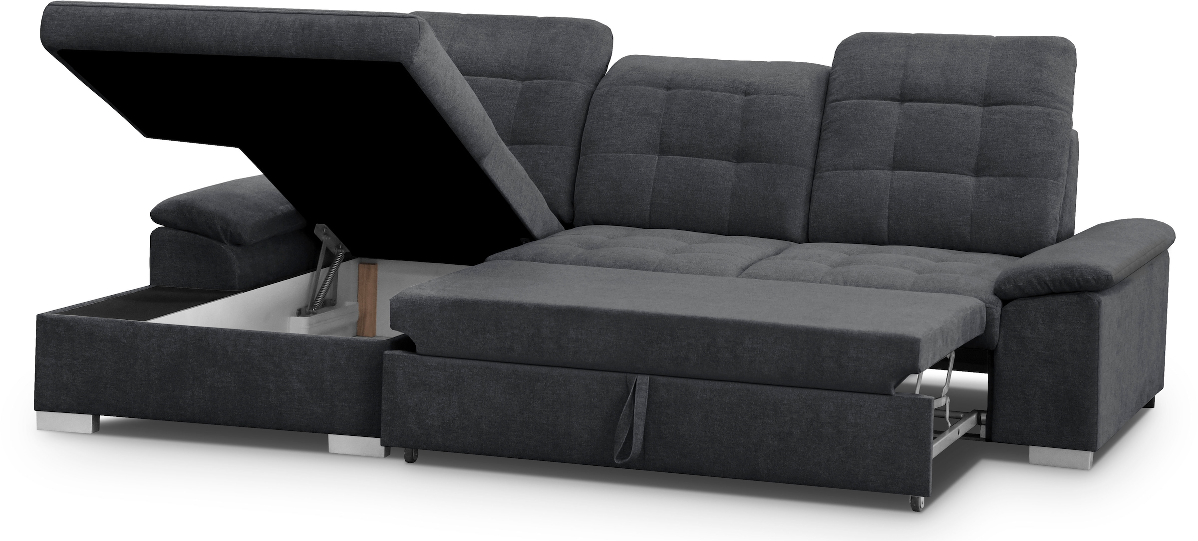 WERK2 Ecksofa Carmen, Sofa, Eckcouch mit Schlaffunktion, Bettkasten und Sitztiefenverstellung