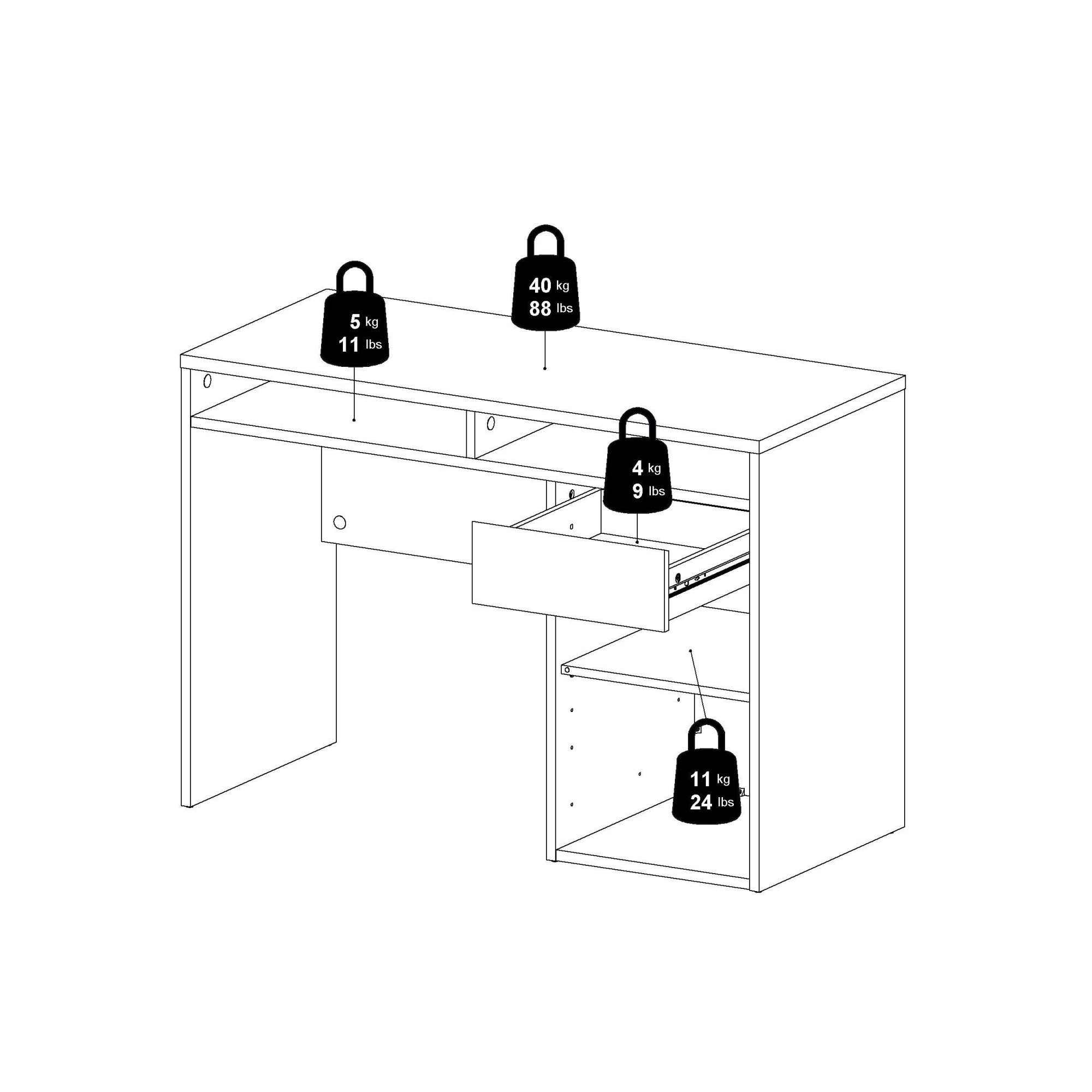 INOSIGN Schreibtisch »Funktion Plus, Arbeitstisch, Bürotisch«, Computertisch mit 1 Tür und 1 Schublade, 2 offene Fächer Breite 110 cm