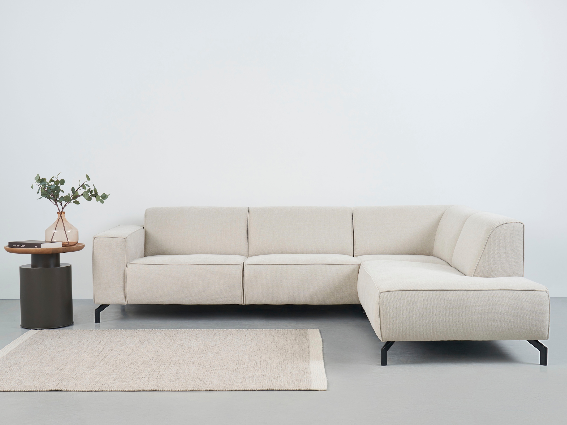 Home affaire Ecksofa »LORCAN mit Metallfüßen, Breite 275 cm, weiches Sitzgefühl« Metallfüße, Lederoptik, Struktur, Bouclé