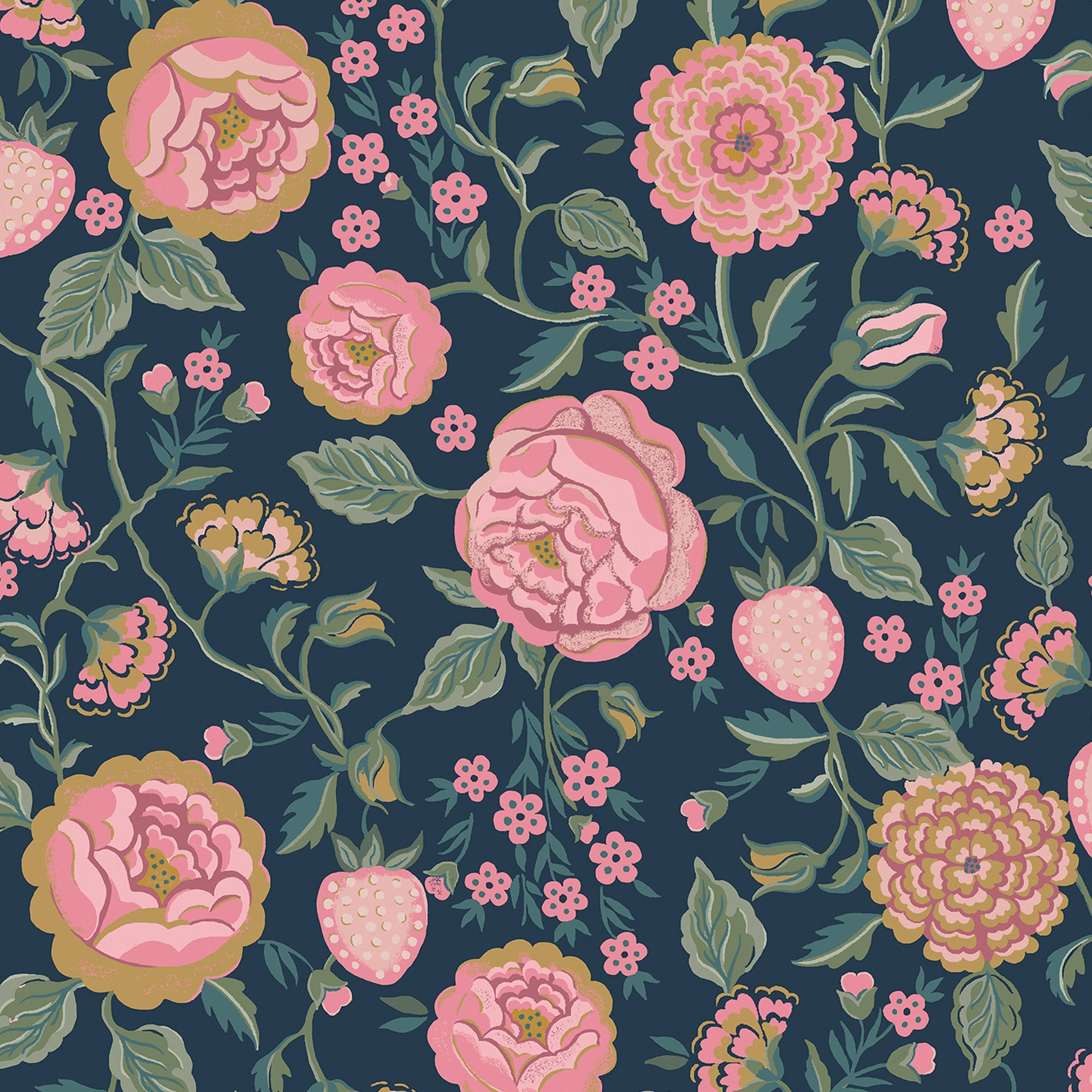 Cath Kidston Vliestapete »Strawberry Garden Navy« geblümt glatt 10mx52cm (ca. 5m2)