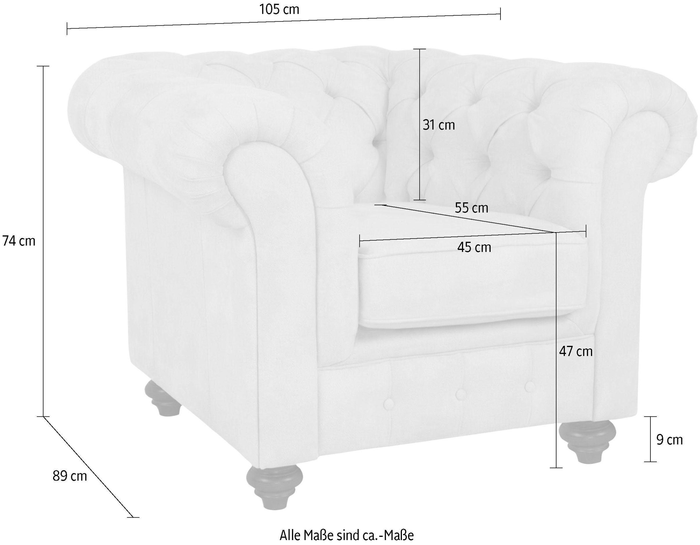 Home affaire Sessel »Duc Chesterfield«, hochwertige Knopfheftung im Rücken, Samtoptik mit changierender Optik