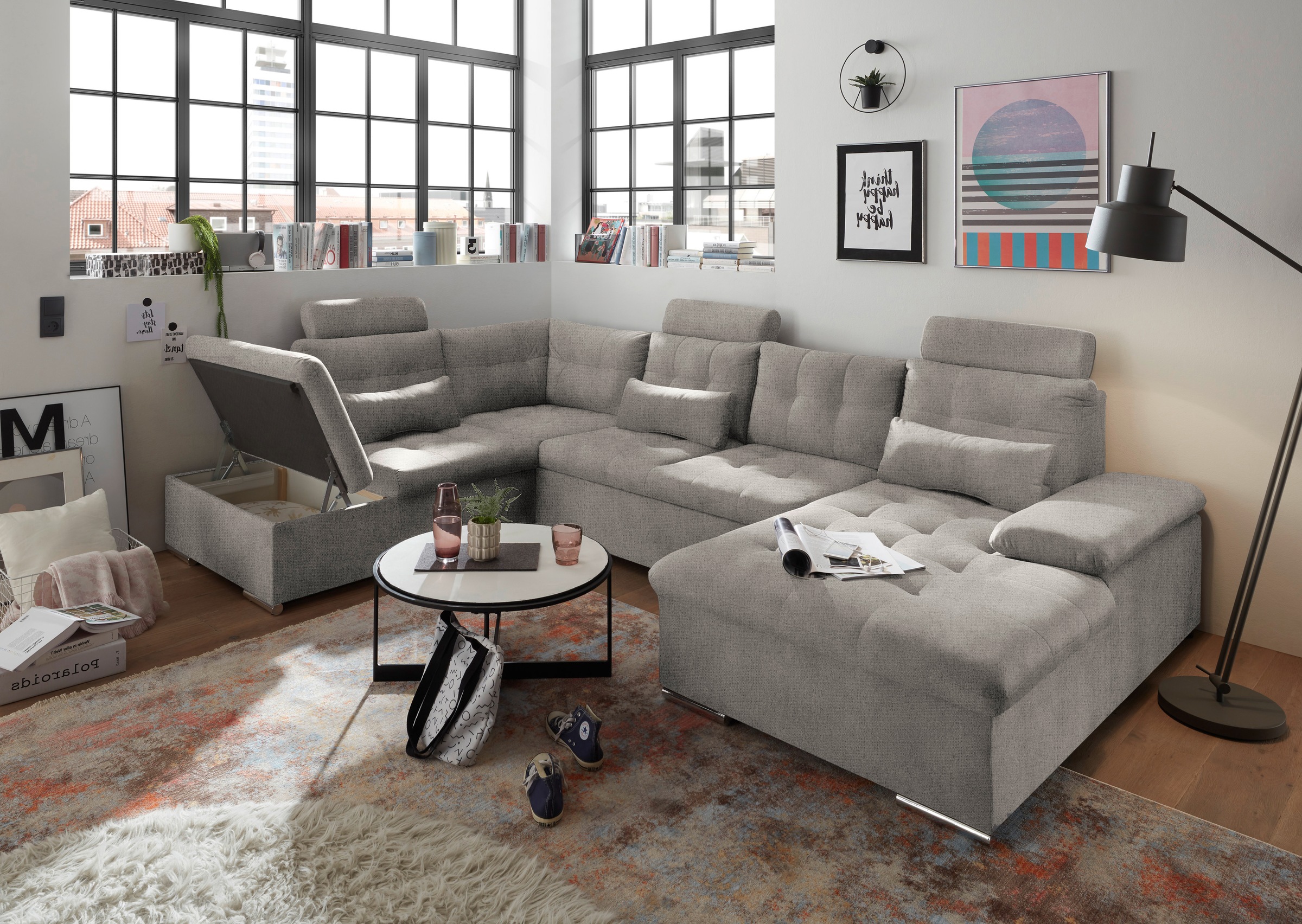 ED EXCITING DESIGN Wohnlandschaft Jakarta, mit Bettfunktion, Bettkasten, Kopfstützen, Nierenkissen