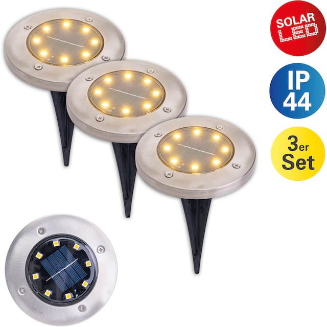 näve LED Gartenleuchte »Kian«, 3er-Set LED Solar-Boden-Erdspieß,je incl. 8  LED´s; 4lm total 0,6W auf Rechnung kaufen