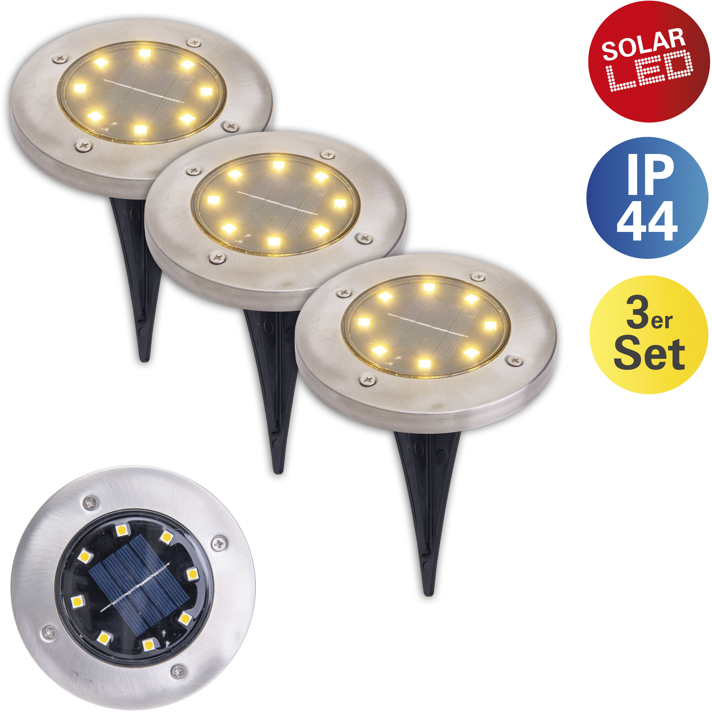 LED Gartenleuchte »Kian«, 3er-Set LED Solar-Boden-Erdspieß,je incl. 8 LED´s; 4lm total...