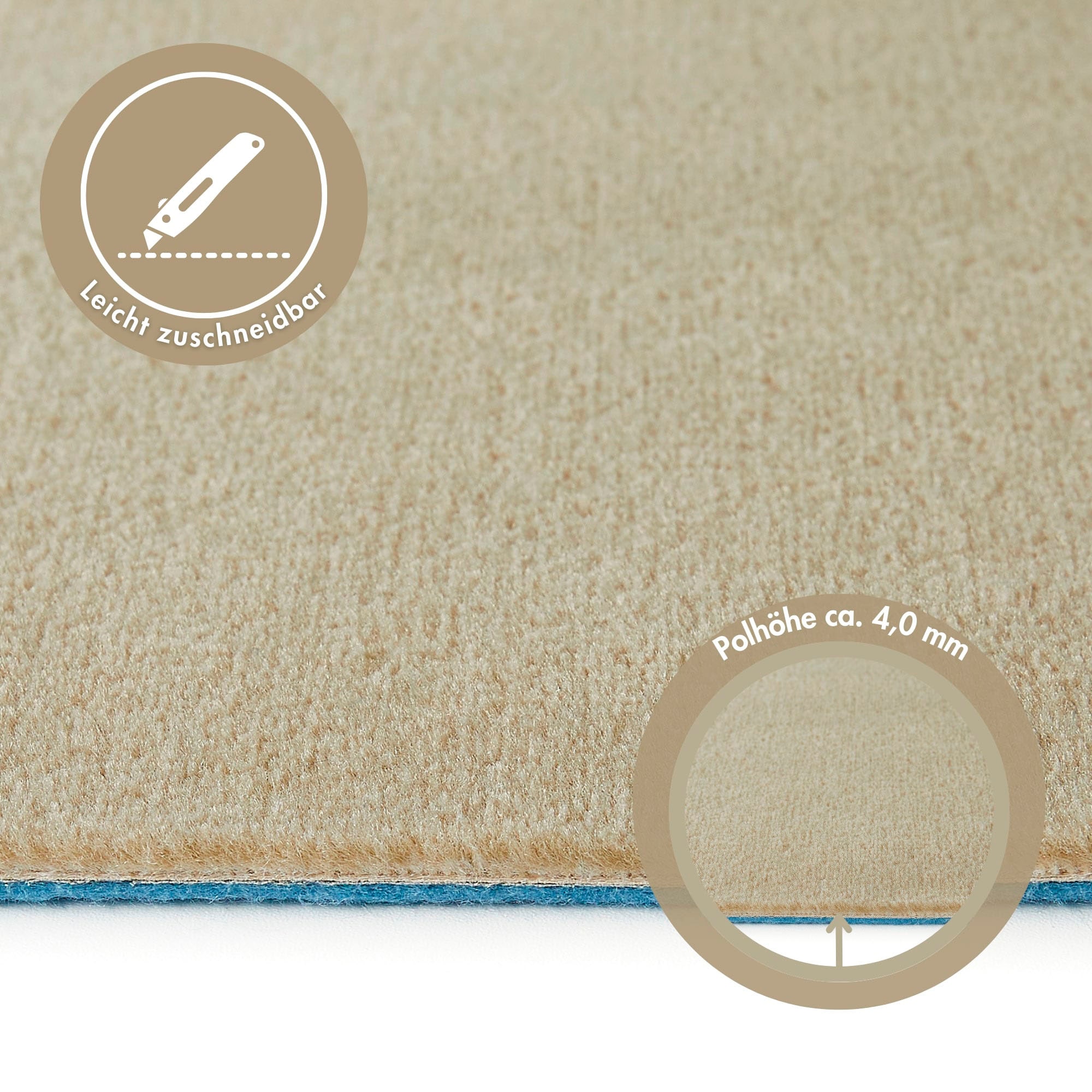 Andiamo Teppichboden »Kira, Velours, Made in Belgium«, rechteckig, 8 mm Höhe, Uni Farben, Breite 400 cm, strapazierfähig, pflegeleicht, Wohnzimmer