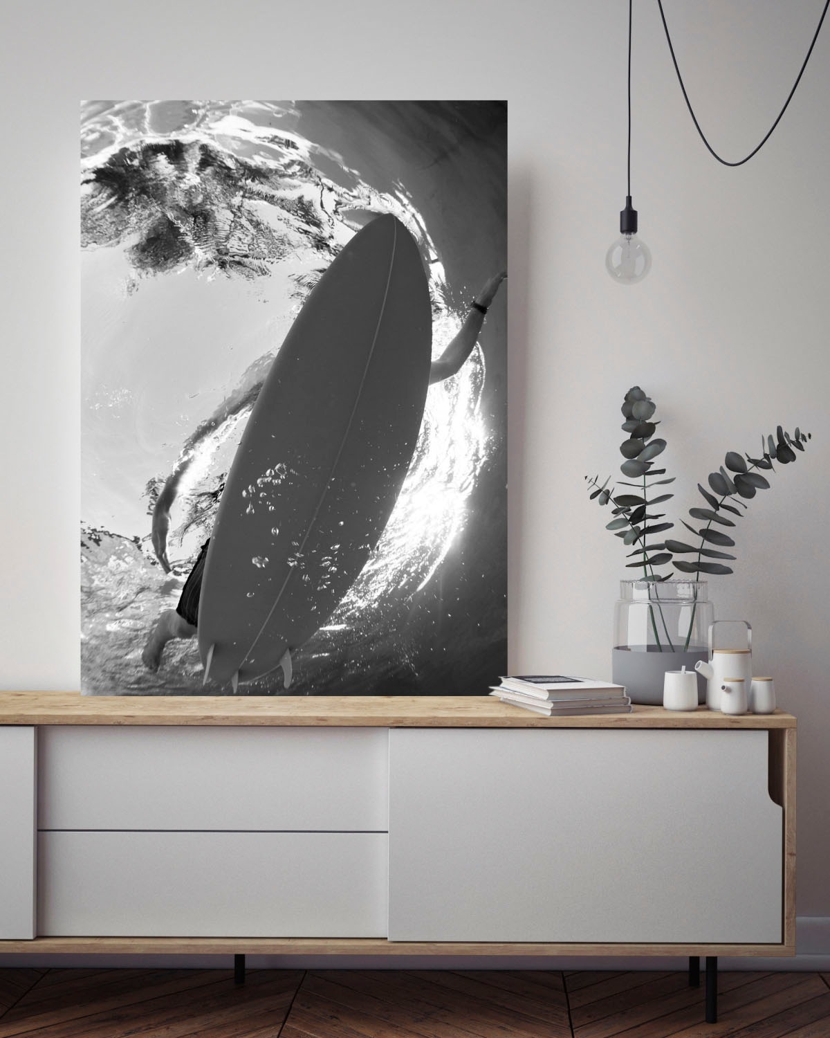 queence Acrylglasbild »Surfer im Meer«, Kunst-Schwarz-Weiß-Unterwasserwelt- günstig online kaufen